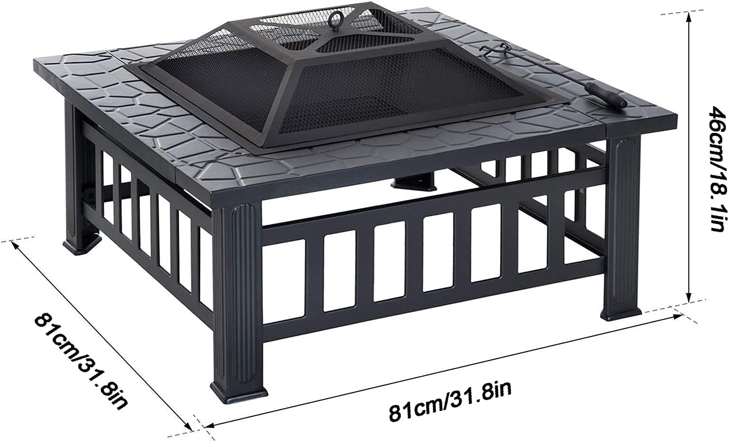 Garden Fire Pit Grill Bowl Grill Barbecue Rack Fire Pit Outdoor Wood-Burning fire Pit Table, Villa Courtyard Three-in-one Barbecue, ice Pit, Heater Square fire Pit