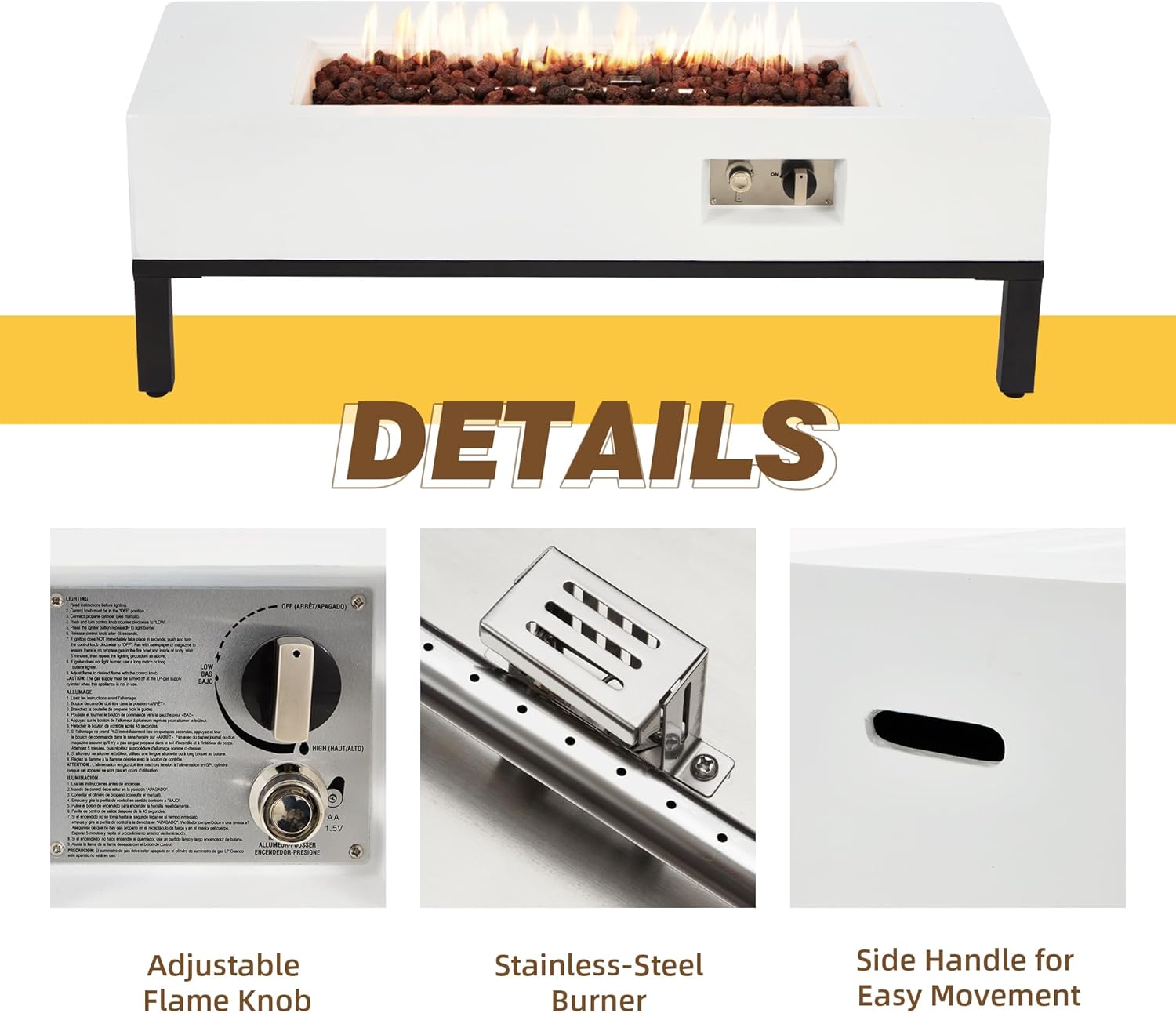 50,000 BTU Rectangle Propane Fire Pit Table w/Tank Table, Outdoor Gas Fireplace for Patio - Includes Rain Cover, Lava Rocks, Auto-Ignition Stand