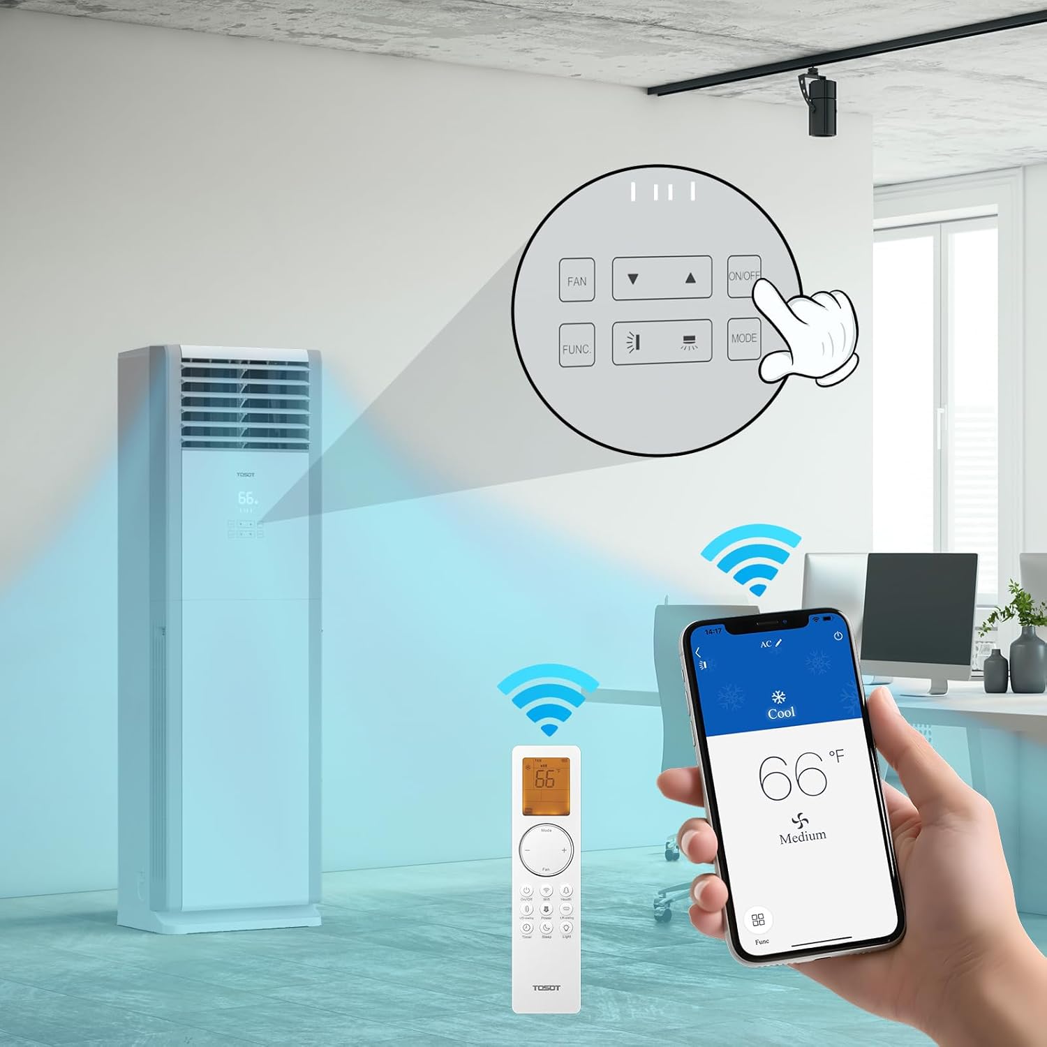 TOSOT 34,000 BTU Floor Standing Split Air Conditioner, Up to 1,150 CFM Airflow, 230V, Cooling and Heating, Built-In WiFi Control, Energy-Saving for Light Commercial & Residential Use, Cosmo Series