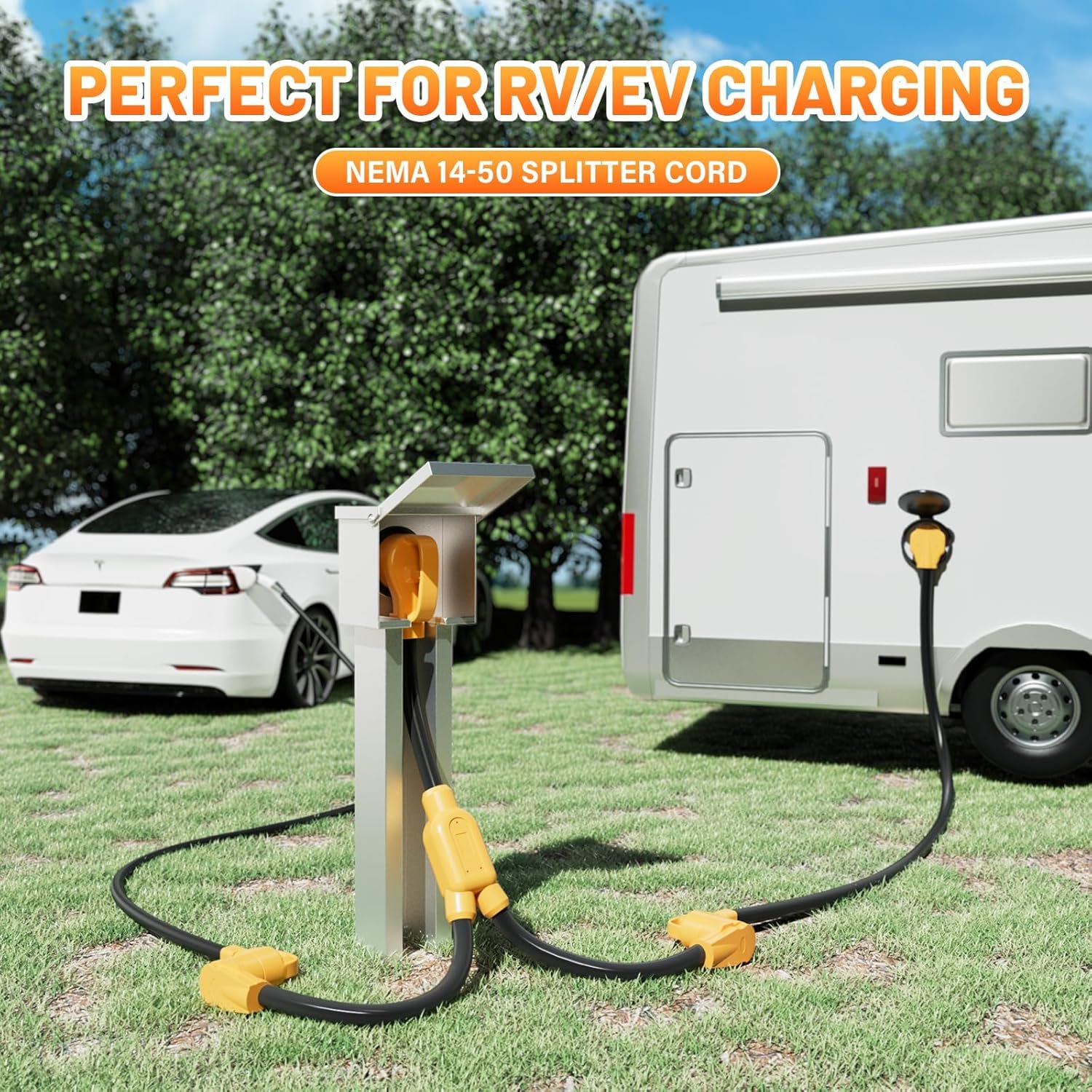50 Amp Y Splitter for RV EV Charging ETL Listed, NEMA 14-50P to 2X 14-50R RV Adapter Power Cord, NEMA L14-30P to 14-50R RV Generator Adapter 30 Amp to 50 Amp Twist Locking Generator Adapter for EV RV