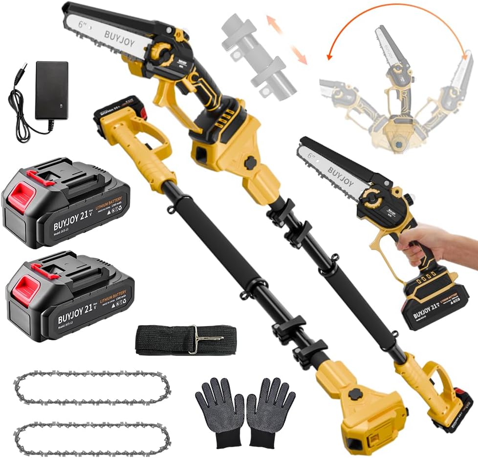 2-in-1 Cordless Pole Saw,Mini Chainsaw Cordless with Pole,2 Battery Powered Pole Saws for Tree Trimming,Reach Electric Saw for Trees with Pole