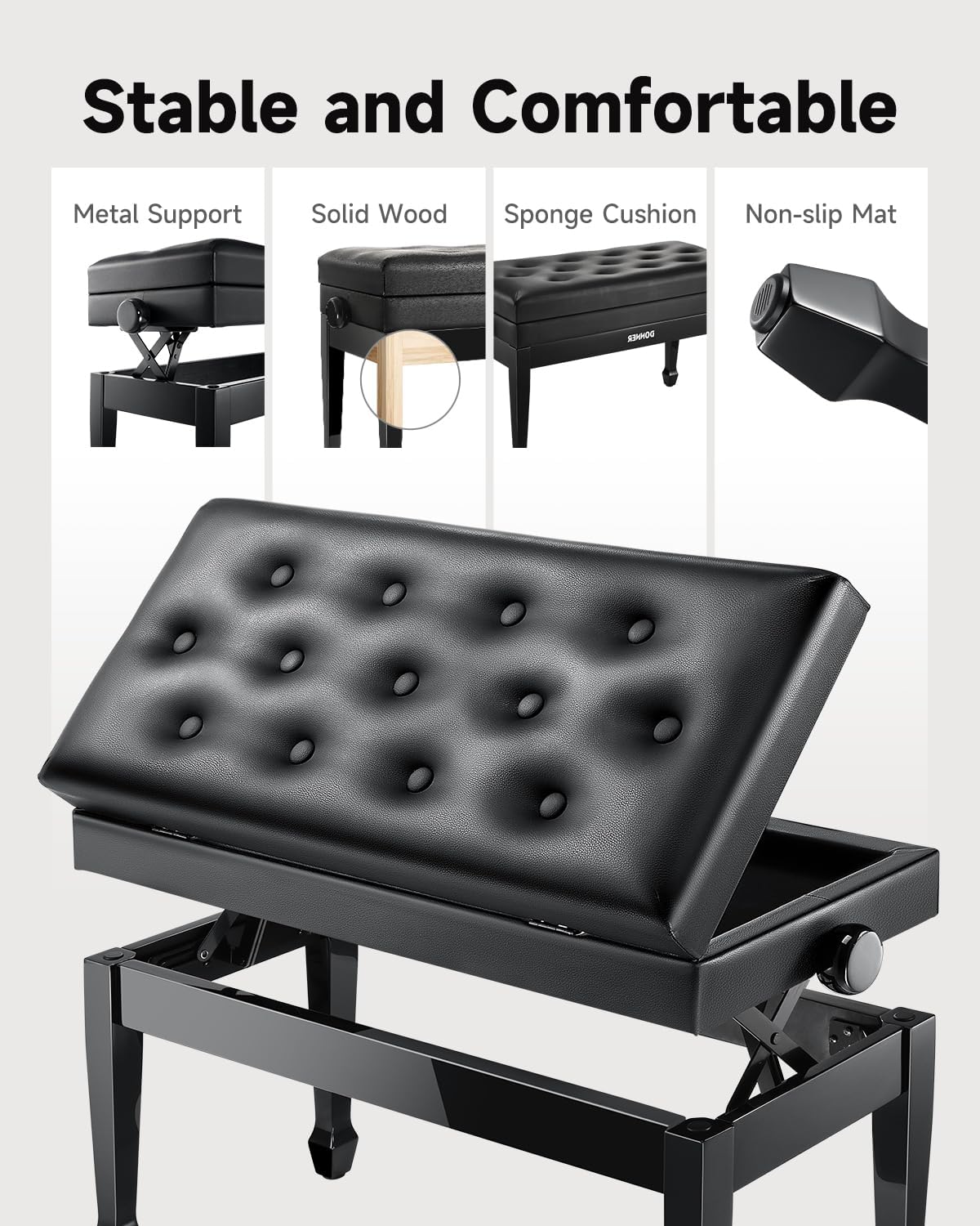 Donner DDP-90 Digital Piano+Donner Adjustable Duet Piano Bench with Storage