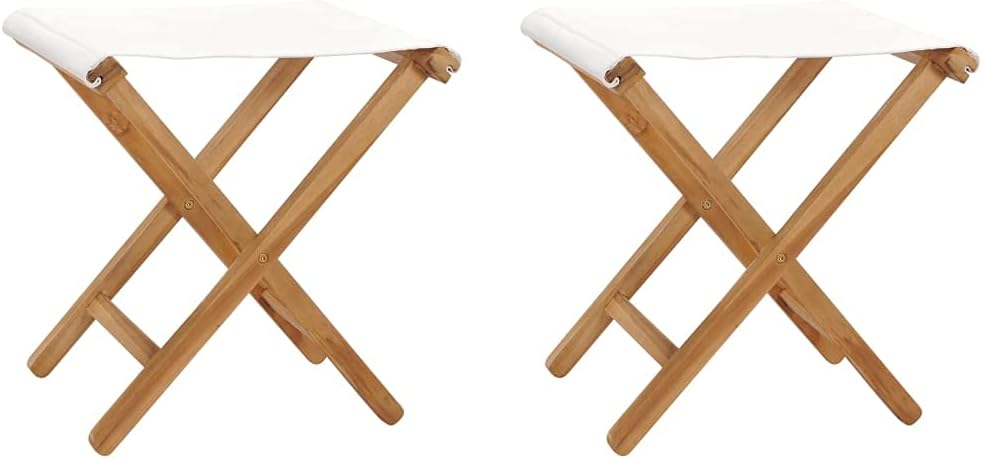 Folding Chairs 2 pcs Solid Teak Wood and Fabric Cream White,Teak Folding Chair Durable and Weather Resistant Patio or Garden Furniture Outdoor Furniture, Outdoor Chairs