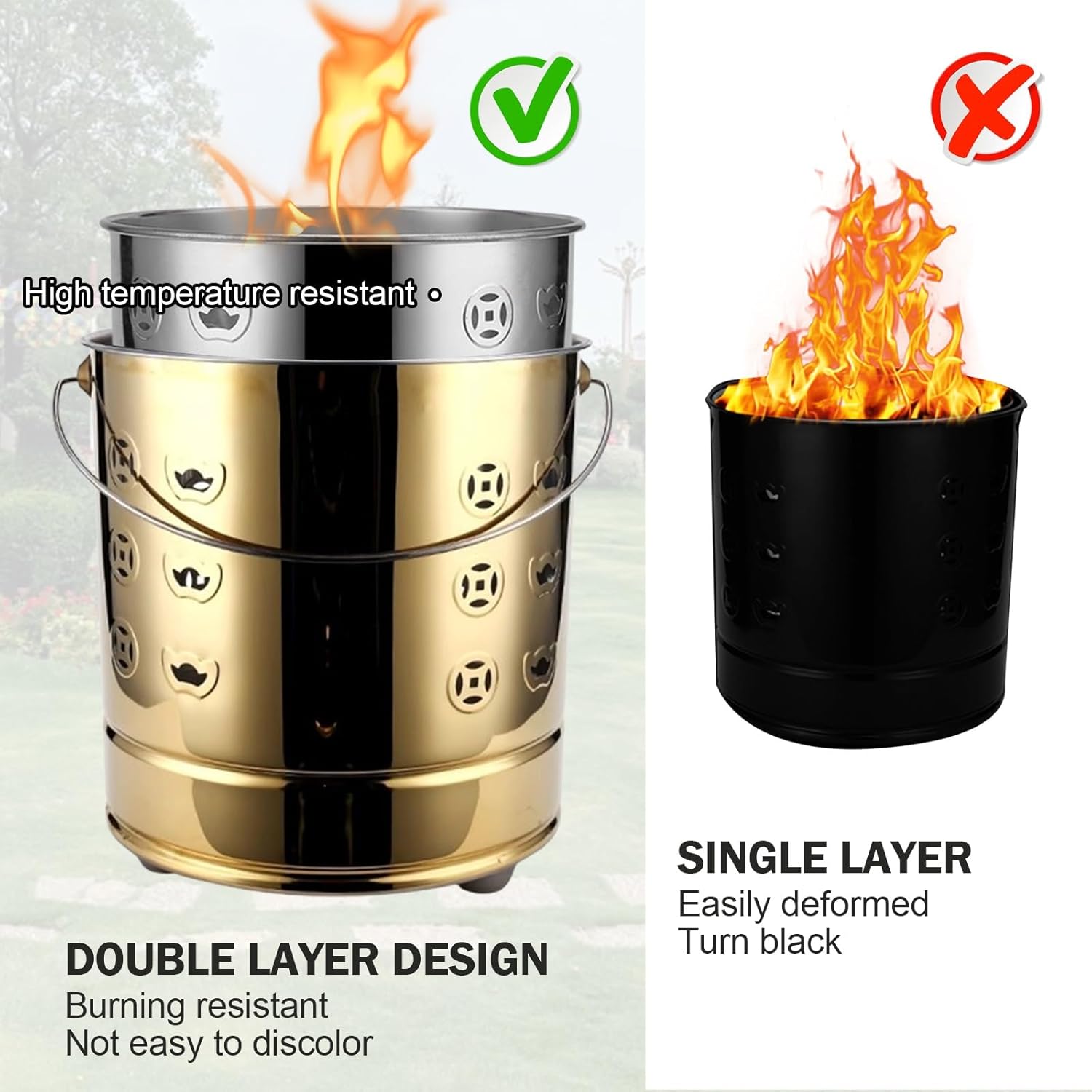 Generic Burn Barrel, Burn Cage, Metal Burn Barrels with Lid and Handle, Fire Barrel for Paper Leaf Trash Wood Backyard Bonfire, 27*27*29cm, Red, FGYBFDDDG-RED-27*27*29CM