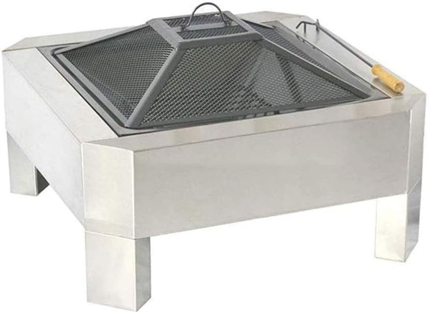 BBQ Grill Outdoor Outdoor Fire Pits,Metal Square Firepit Patio Stove Wood Burning BBQ Grill Fire Pit Bowl forrd Garden Camping Picnic Bonfire