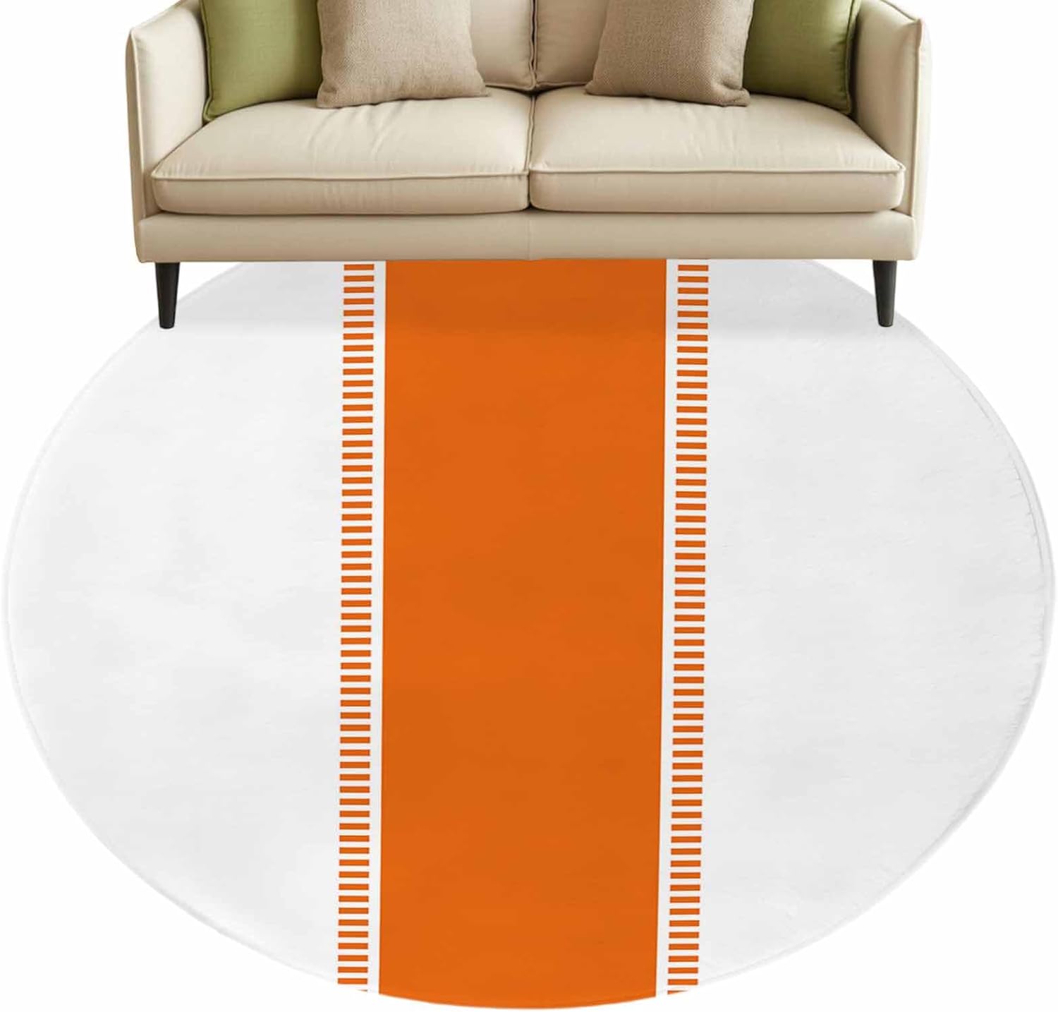 Roung Area Rug Fluffy Carpet,7ft Orange Stripes Modern Geometric Soft Shaggy Circle Rugs Non-Slip Accent Floor Mat for Living Room Bedroom Nursery Office Decor,Minimalist Color Art