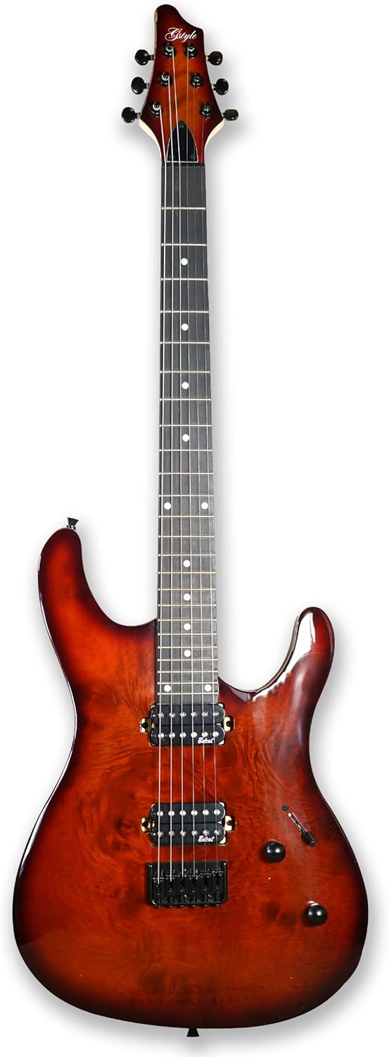 Gstyle 6 String Electric Guitar Maple Neck Burl poplar top Okoume Body, YGES-60-BP