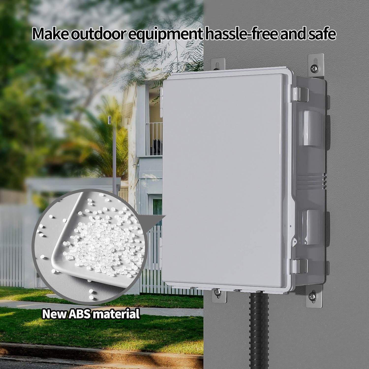 Outdoor Electrical Box with Thermostat and Fan, Ventilated Design, Cable Grommets, Indoor/Outdoor Use with Mounting Panel. (Grey Cover, 19.7