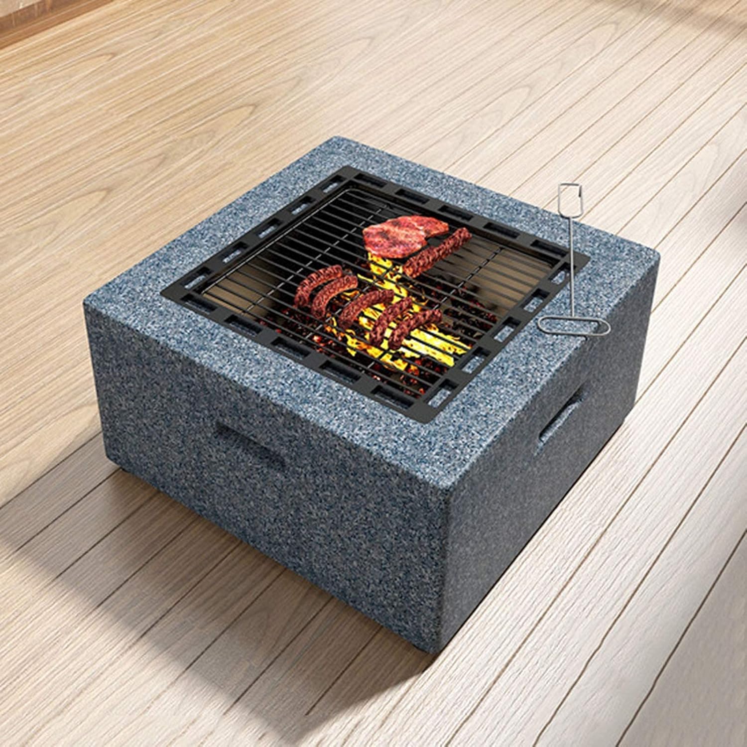 Small Firepit, Fire Pit with BBQ Grill Shelf, for Garden Patio Outdoor, Fire Bowl Out of Steel with an Edging of Artificial Stone with Waterproof Cover