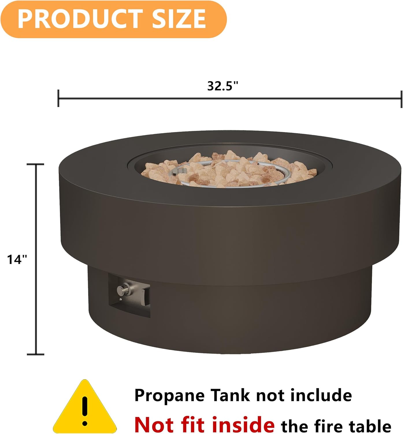 32 inch Outdoor Propane Fire Table, Round Patio Fire Pit Table, 50,000 BTU Gas FirePit with Lid, Cover, Lava Rocks, CSA Certified, Black
