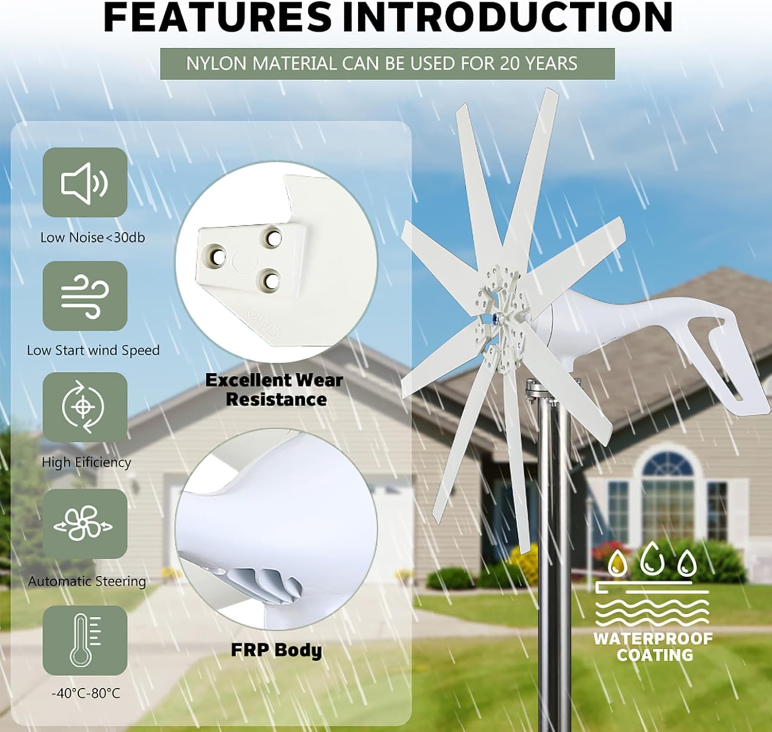 12V,HYZHANHONG 8 Blades Wind Turbine Generator Household Horizontal Small Mini Wind Generator with Controller for Street Light Garden Farm Home Use10000w -24V