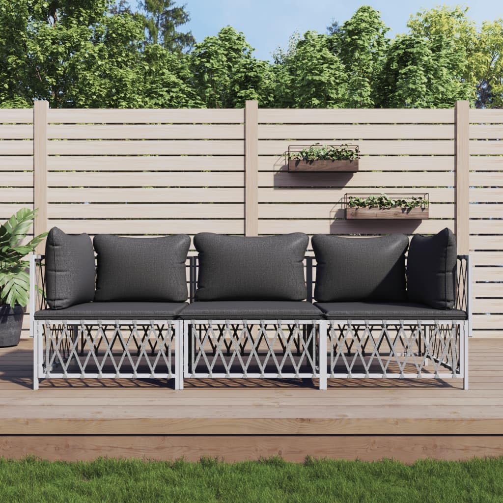 Furniture Sets 3 Piece Patio Lounge Set with Cushions White Steel,Premium Outdoor Patio Lounge Set: Durable and Stylish Seating for Your Garden Garden Conversation Sets