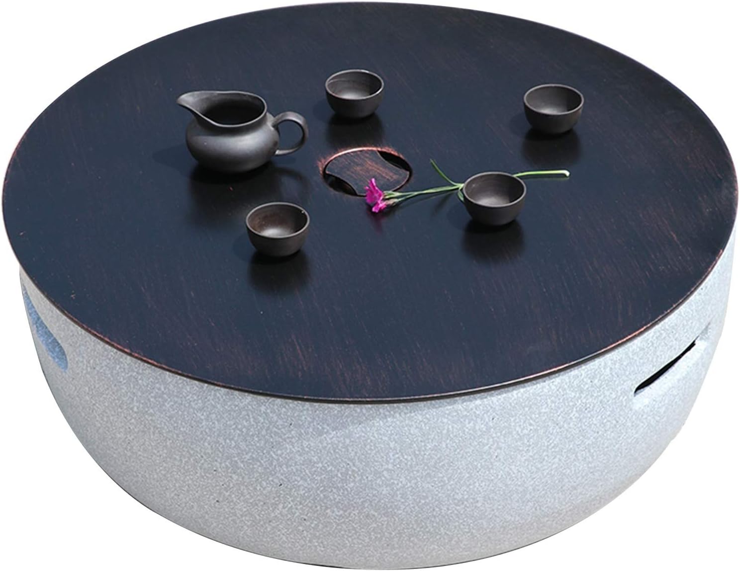 Fire Pits Outdoor Garden Terrace Round BBQ Table, Outdoor Wood Burning Fire Bowl with Spark Screen and Poker, Imitation Stone Leisure Table