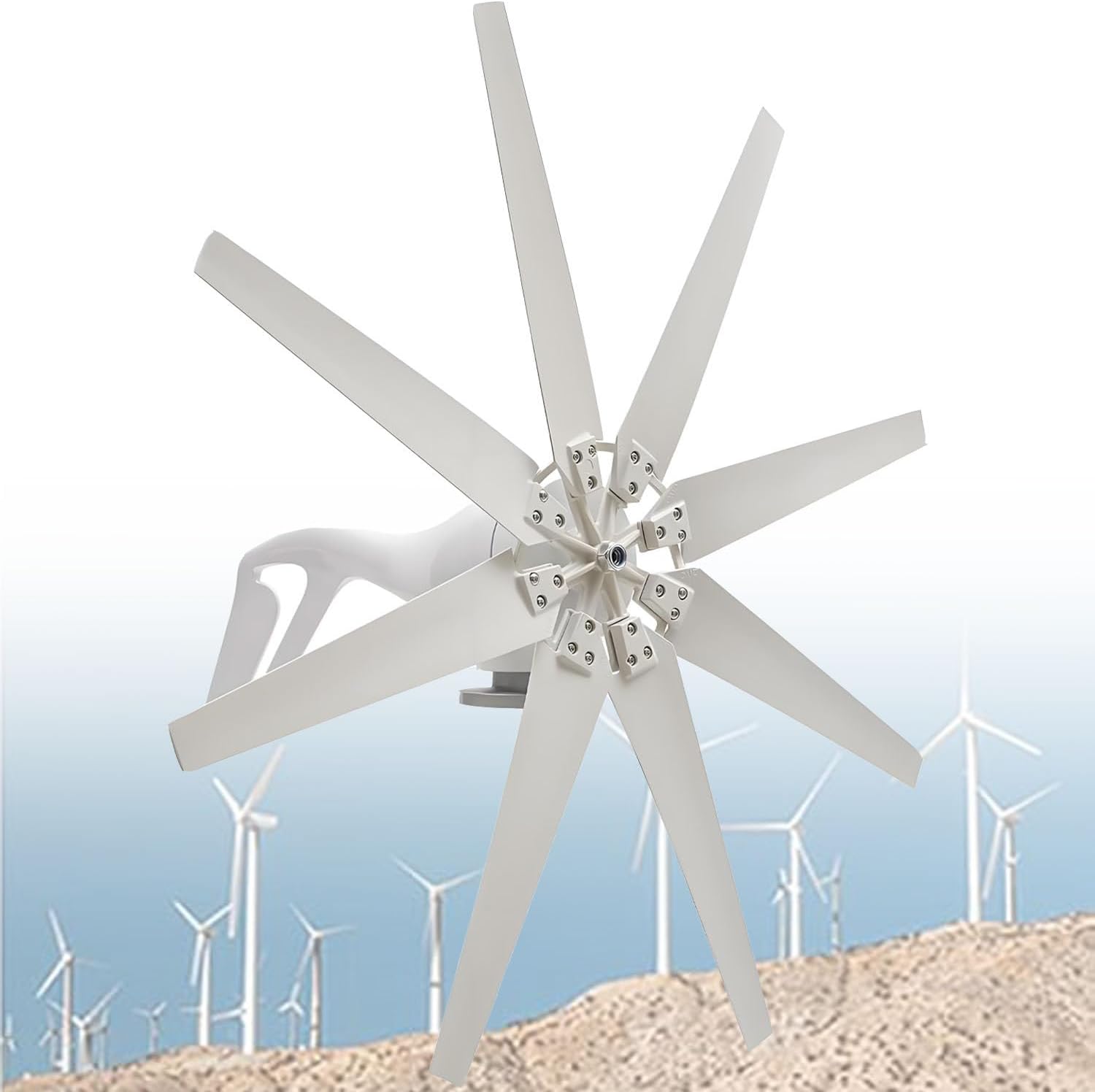 8-Blade Windmill kit with Charge Controller,20000W Wind Turbine Generator Kit,Auto Adjust Windward,with 8 Blades Wind Turbine Kit,for Home Off-Grid Use, RV, Marine 12V-White