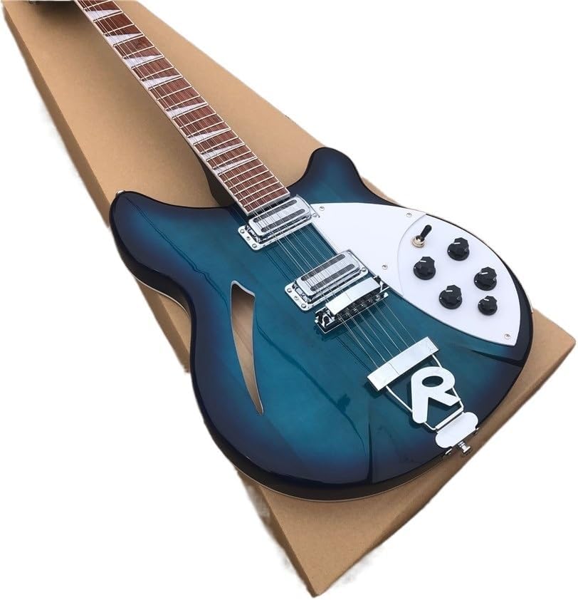 Custom 12 string 360 electric guitar, blue, bright red sandalwood fingerboard, half empty center