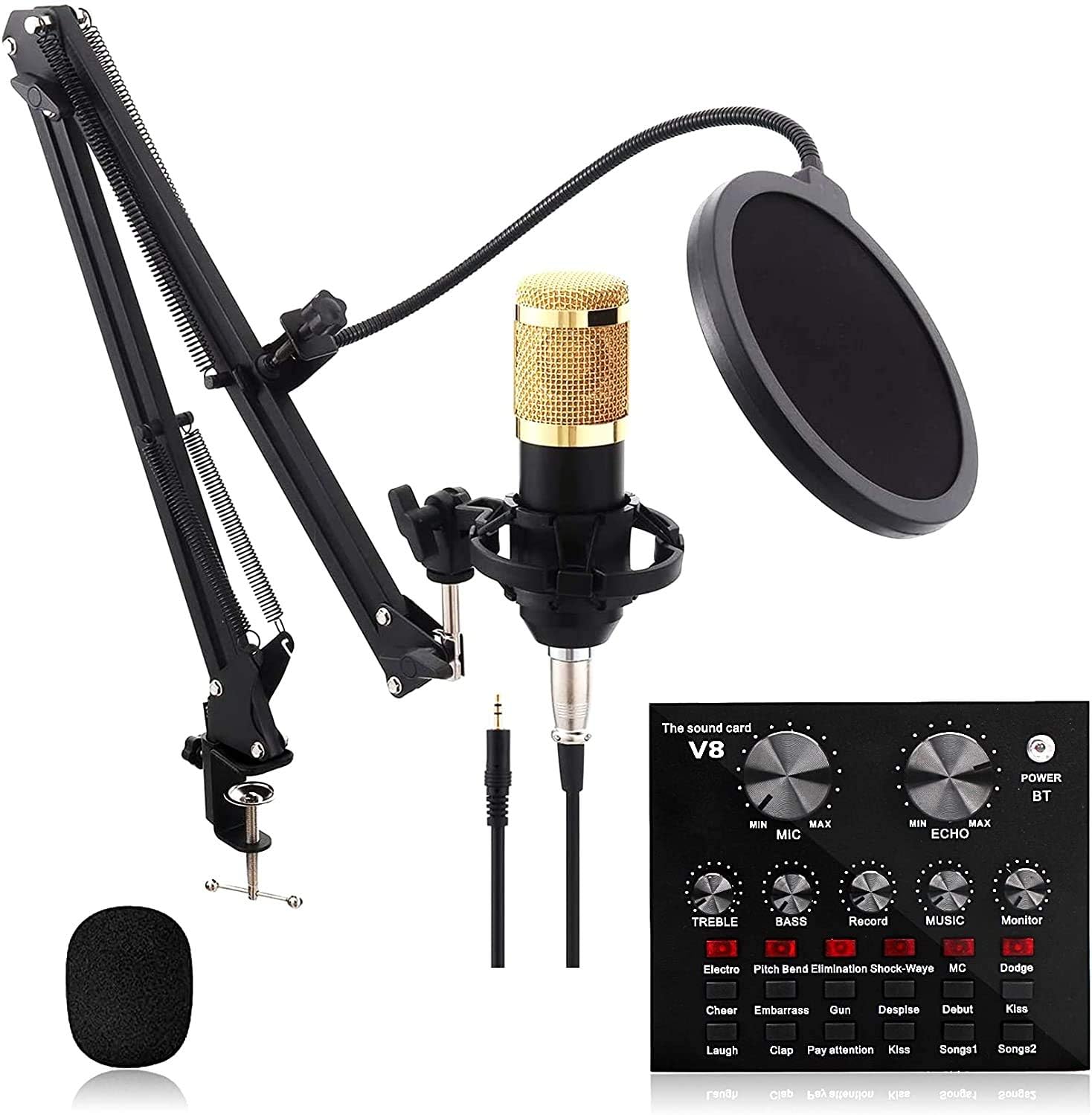 V8,Live Sound Card with Effects,2 Channel USB Audio Mixer Sound Mixing Consoles Amplifier,Handheld Microphone Voice Changer Sound Effects Machine for Compu