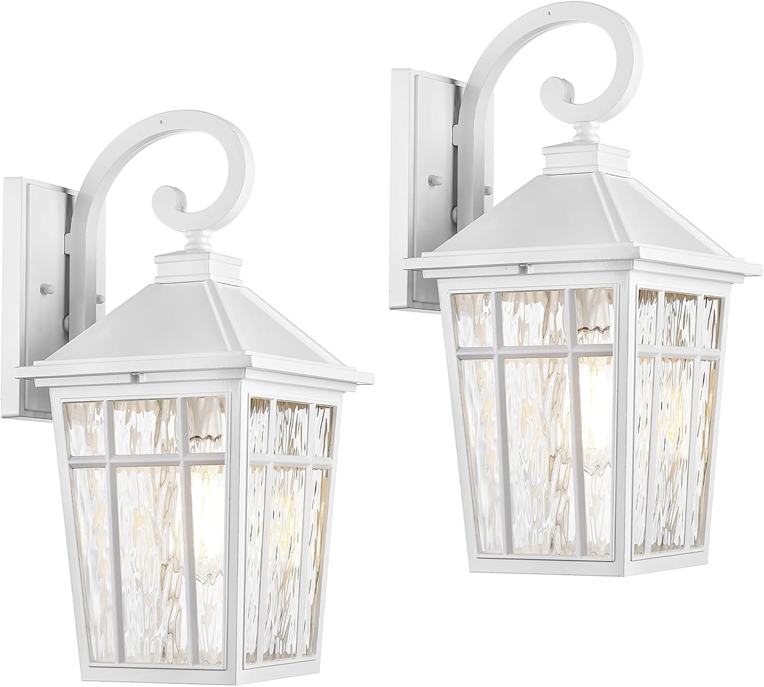 Darkaway 2pcs Large Outdoor Wall Lights for House, 18inch Exterior Lighting Fixtures Wall Mount White Outside Wall Sconce with Water Ripple Glass for Porch Patio Front Door