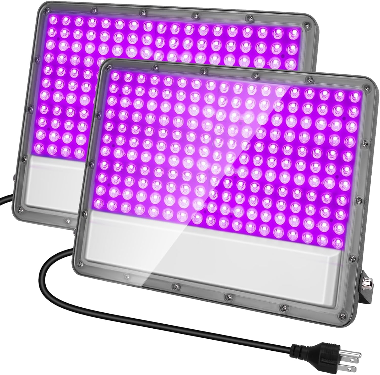 300W LED Black Light: 110V Plug-in UV Flood Light for Neon Glow Party, Halloween, Christmas Decor and Art Displays, IP65 Waterproof Blacklight for Outdoor or Indoor Use, 2 Pack