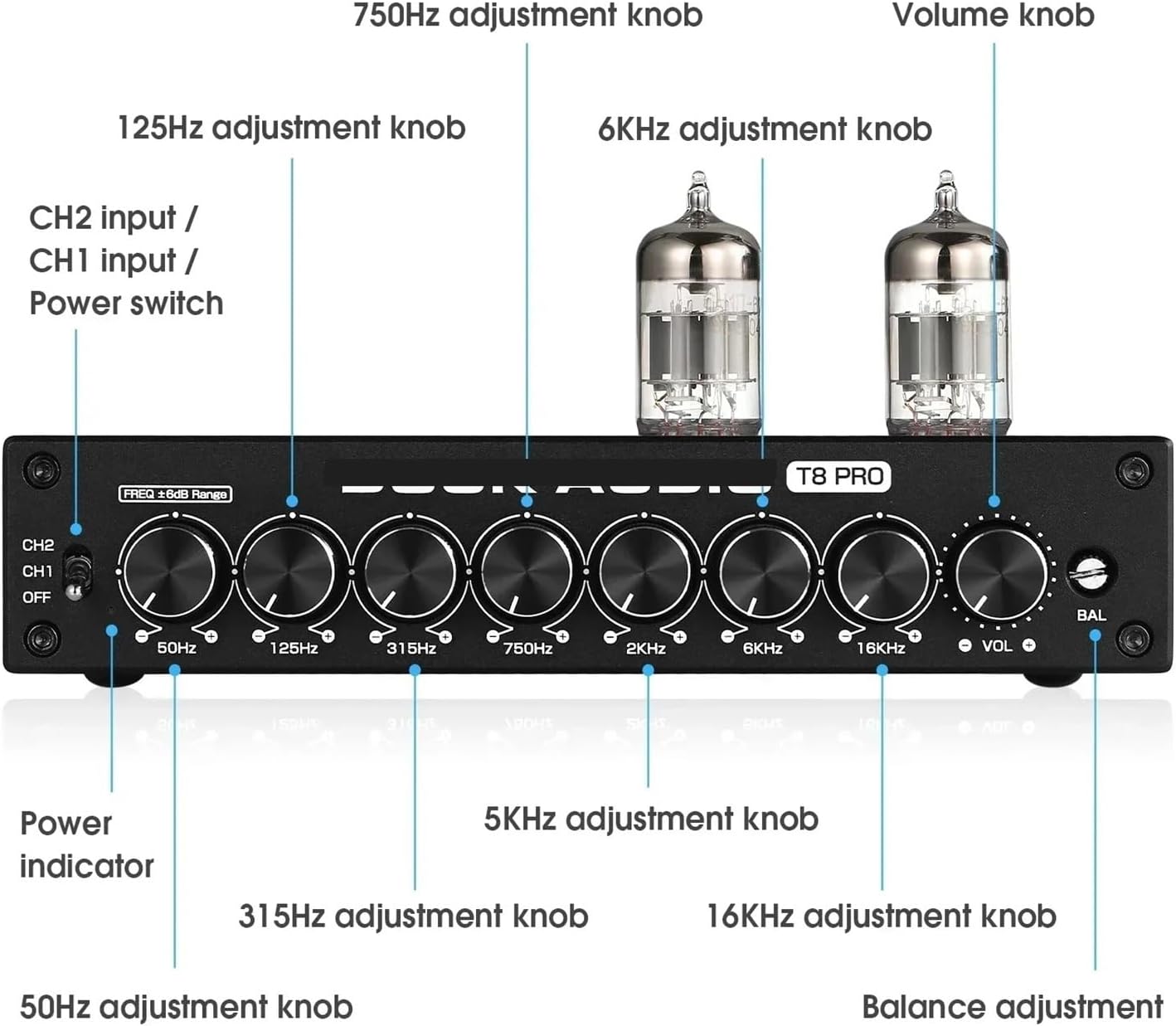 HiFi Tube Stereo Balanced XLR/Preamplifier 7 EQ Equalizer Desktop Headphone Amplifier