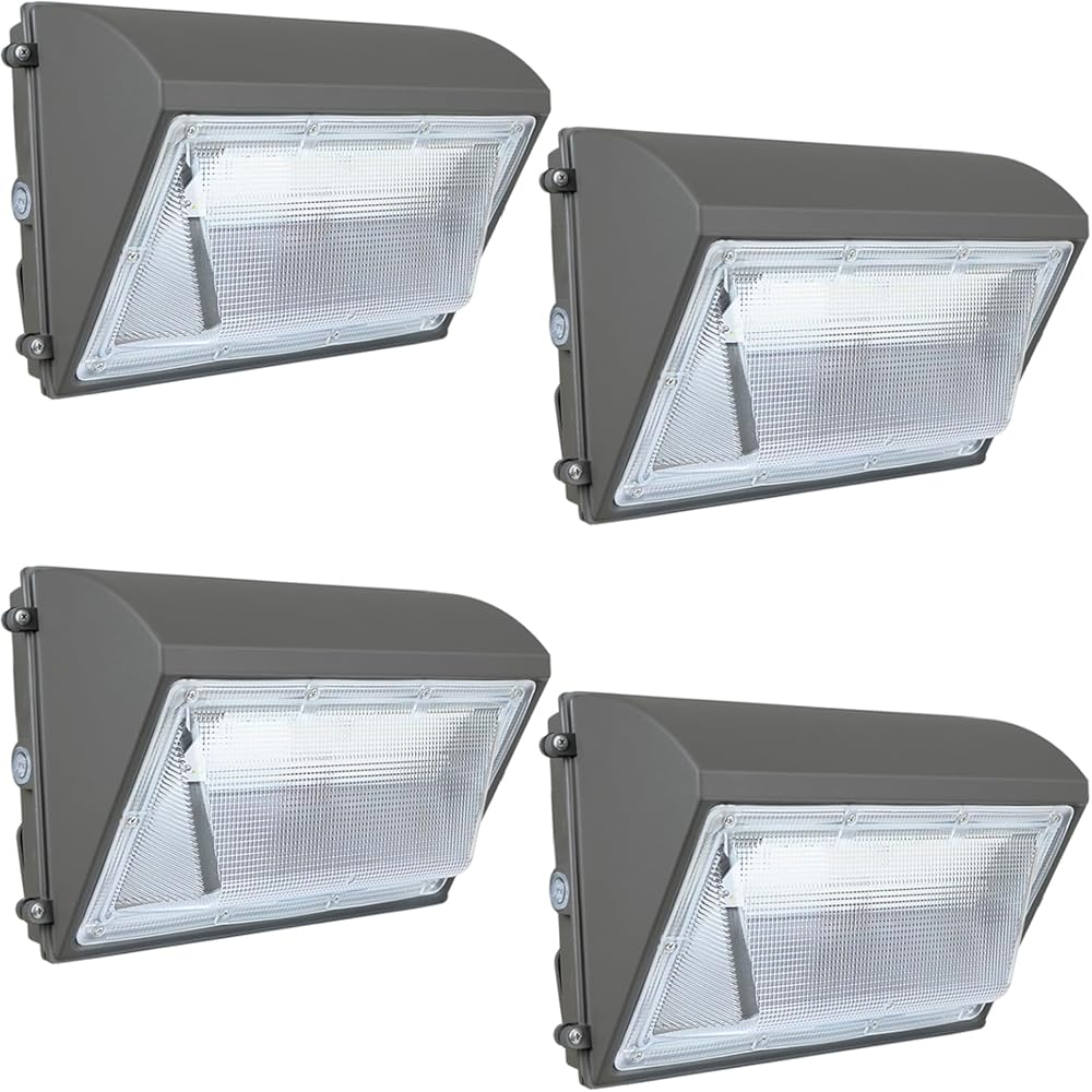 150W LED Wall Pack Lights with Dusk to Dawn Photocell, 5000K 21000LM Wall Mount Outdoor Light Fixture, 100-277V Waterproof IP65 Commercial Security Lighting for Barn,Yard,Warehouse,Garage-4 Pack