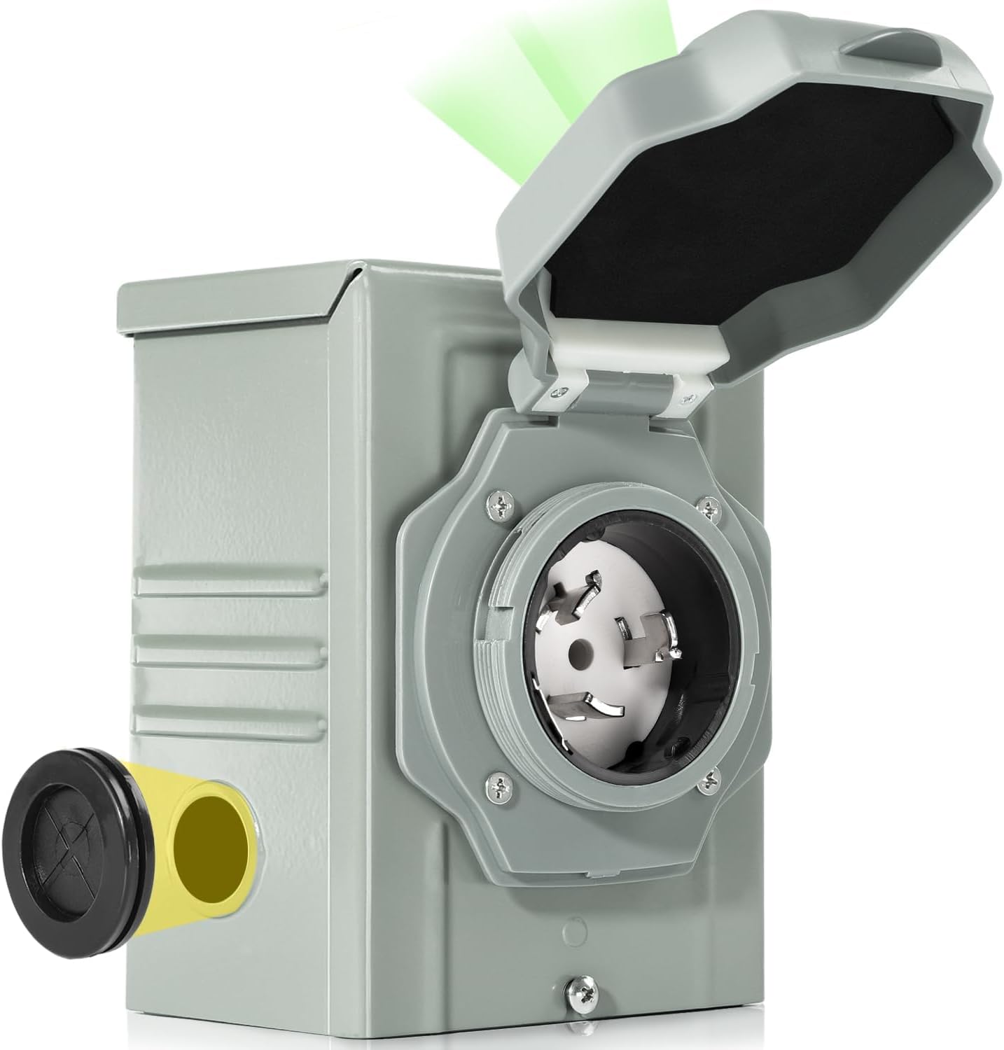 50 Amp Generator Power Inlet Box, NEMA SS2-50P Power Inlet Box for 3 Prong Generator Cord, 125/250 Volt, 12500 Watts, Weatherproof, Outdoor Use, ETL Listed, Light Green