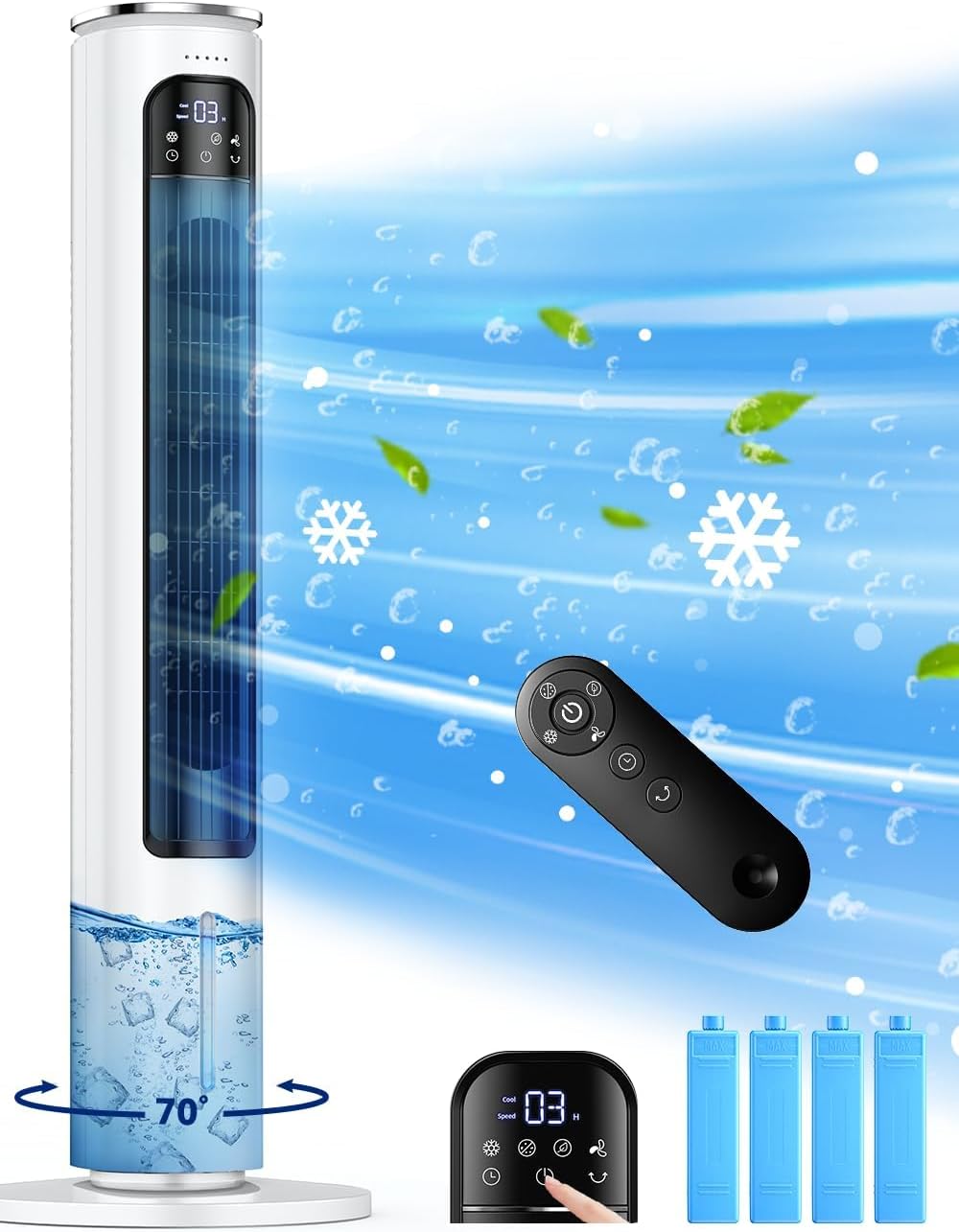 37 INCH Evaporative Air Cooler w/LED Display, Touch Control & 20FT Remote, 3 Modes & 3 Speeds Swamp Cooler Air Conditioner, 12H Timer for Auto-off, 70° Wider Oscillating Air Cooler for Room