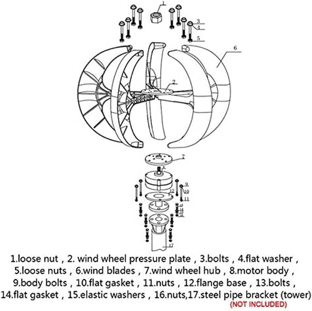 White Wind Turbine Generator Kit, 5 Blades Vertical Wind Turbine, 12V/24V/48V Lantern Wind Generator with Controller
