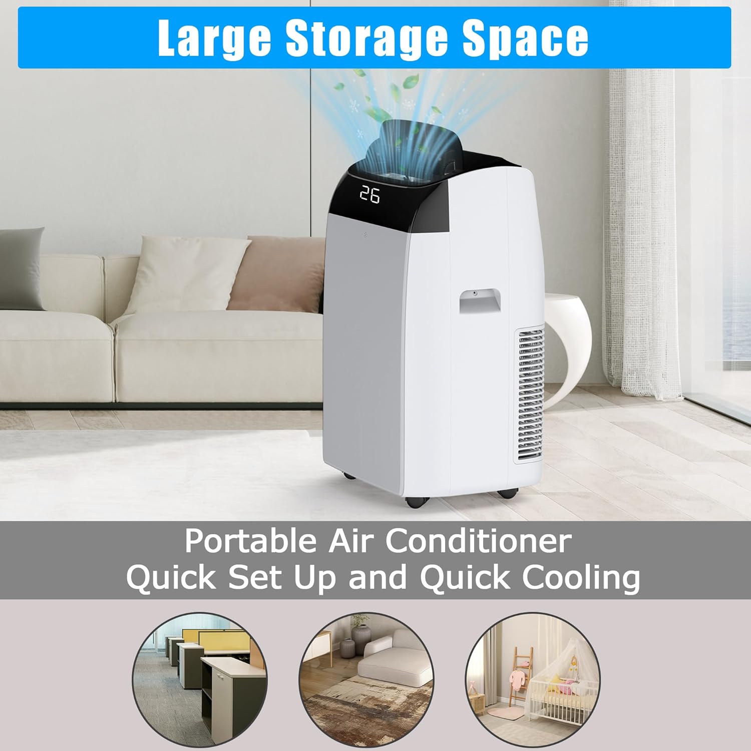 Portable Air Conditioner 12,000BTUs Room Air Conditioning Cools Up to 550 Sq.Ft, 3-In-1 AC Unit with Cooling/Dry/Fan Modes, Quiet Freestanding Air Conditioner with Remote Control, 24H Timer, for Home