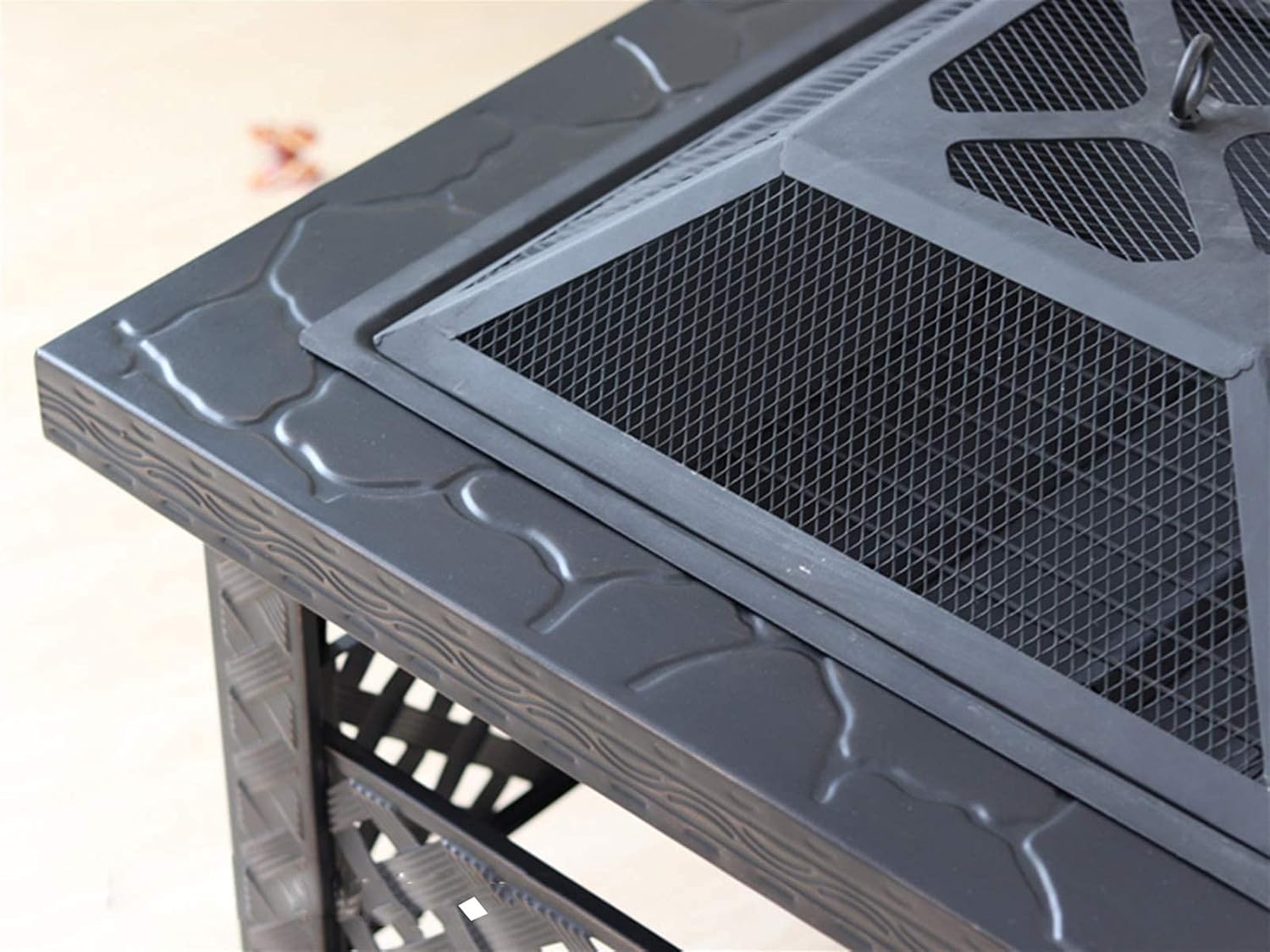 Outdoor Fire Pit Garden Terrace Wood Burning Fire Pit Bowl Square Barbecue Table, Terrace Patio Lawn Backyard Barbecue Party Outdoor Fireplacem