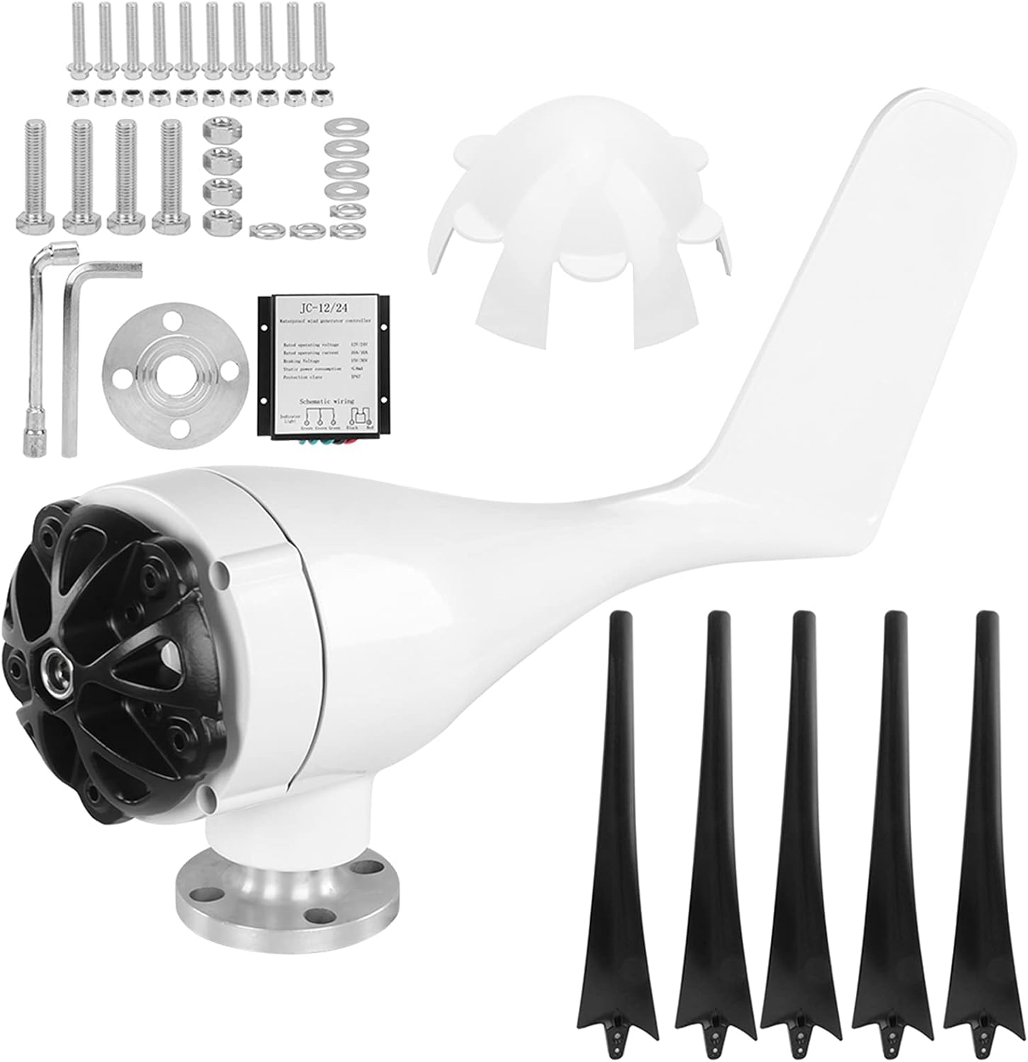 800W Windmill Generator, 5 Blade Small Wind Turbines Kit Industrial Energy Equipment (Black 12V)