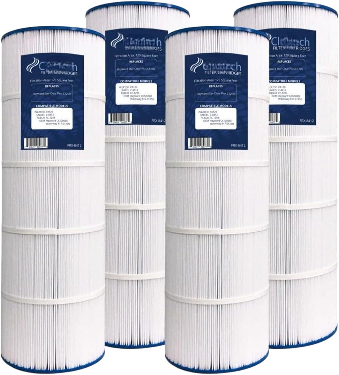 Replacement for ClurTech Pool Filter Cartridge 4 Pk for Hayward Star-Clear Plus C1200 Replace C-8412