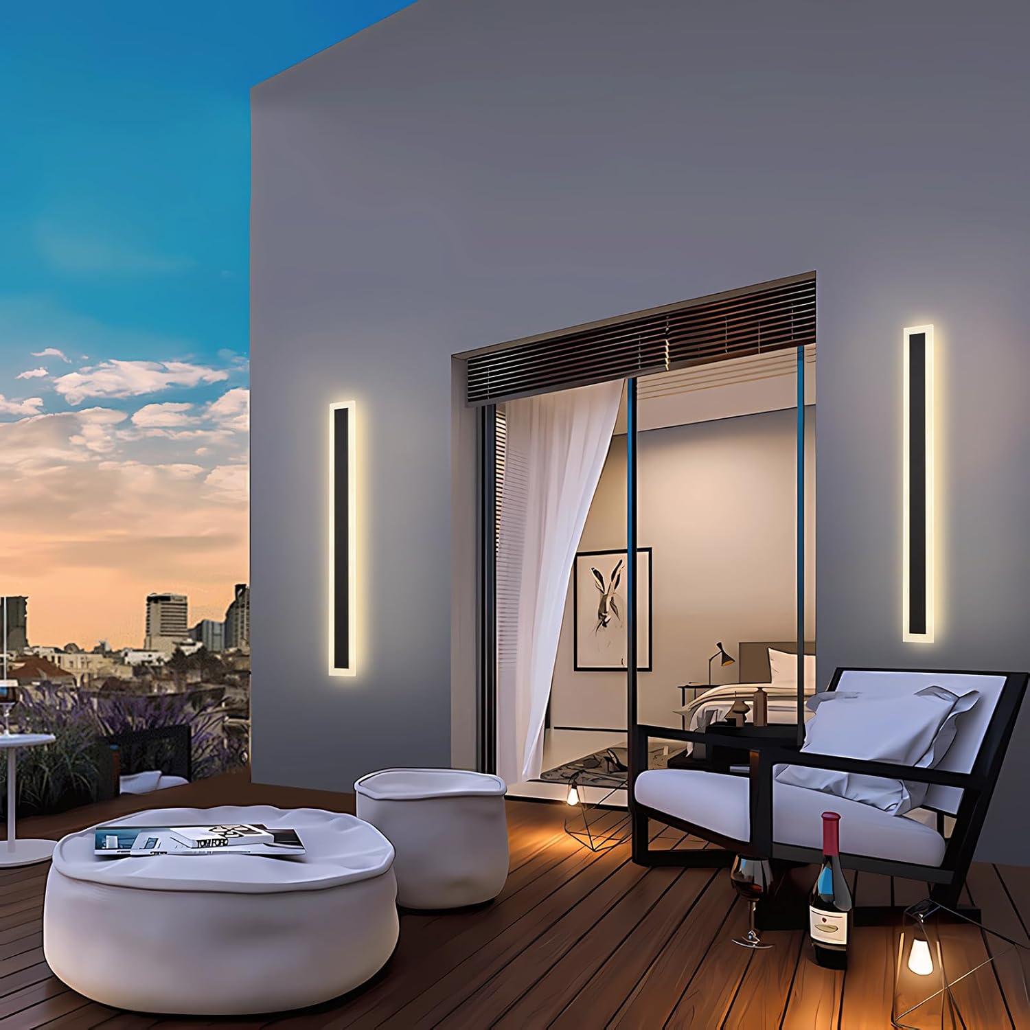 Outdoor Long Wall Lights of 2 Pack,Black Linear Dimmable Lamp,LED Exterior Wall Sconce Light Fixture,Waterproof Wall Light Ip65 for Front and Back Patio,Porch (31.5 inch)