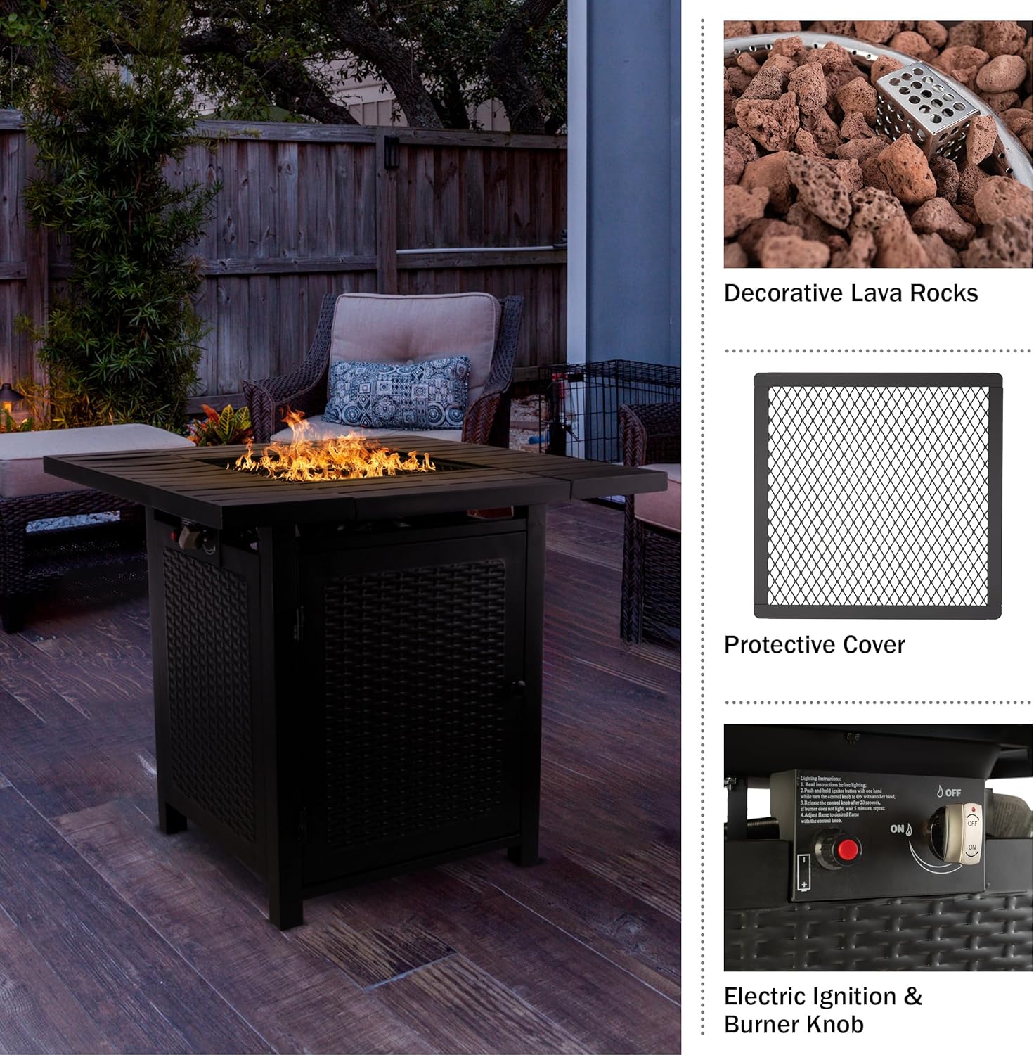 Pure Garden 30in 50000 BTU Propane Firepit, Brown