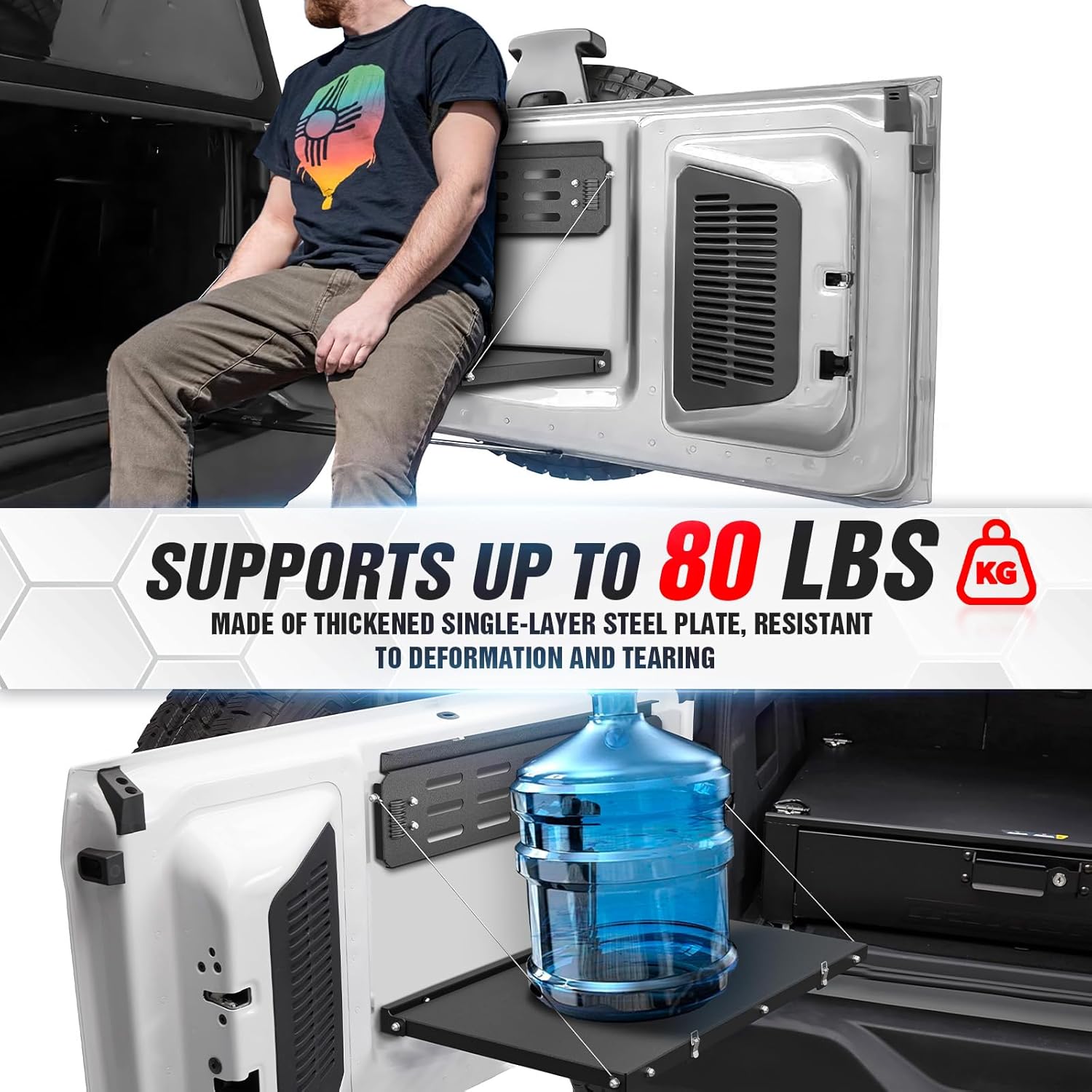 Foldable Tailgate Table with Molle Panel Compatible with 2021 2022 2023 2024 2025 Ford Bronco 2/4 Door (Excluding Sport), Rear Folding Tables Cargo Shelf Storage Luggage Holder Accessories