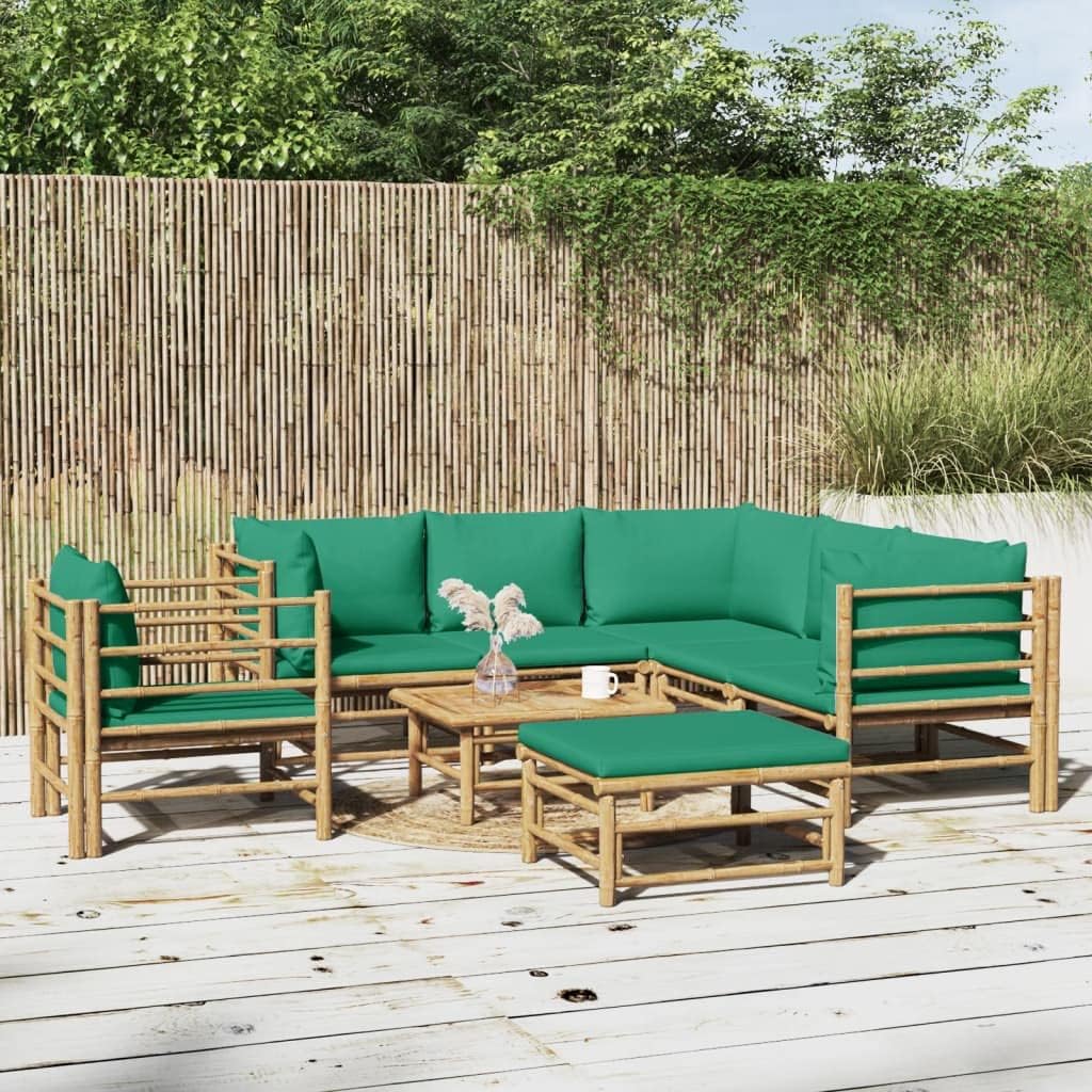 8 Piece Patio Lounge Set with Green Cushions Bamboo,Elegant Bamboo Patio Lounge Set for Comfortable Outdoor Relaxation Patio Furniture, Outdoor Furniture Sets