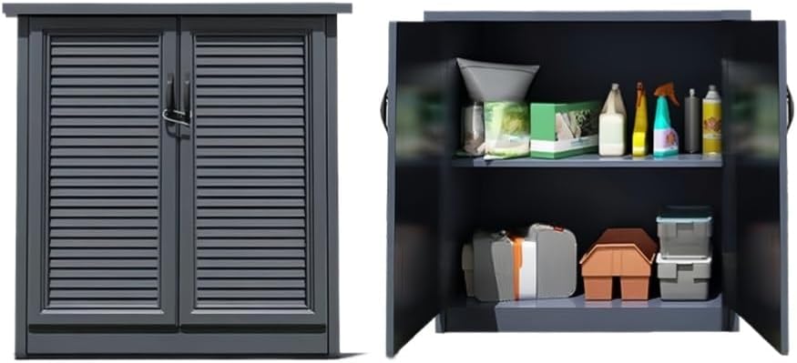 Outdoor Garden Storage Cabinet, Aluminum Alloy Storage Unit, Multifunctional Tool Box, Deck Box for Patio, Yard, or Garage Outdoor(Gray)