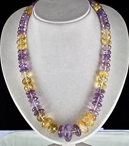 Natural CITRINE AMETHYST FACETTED Round Beads Necklace 22 INCHES 26 MM TO 9 MM