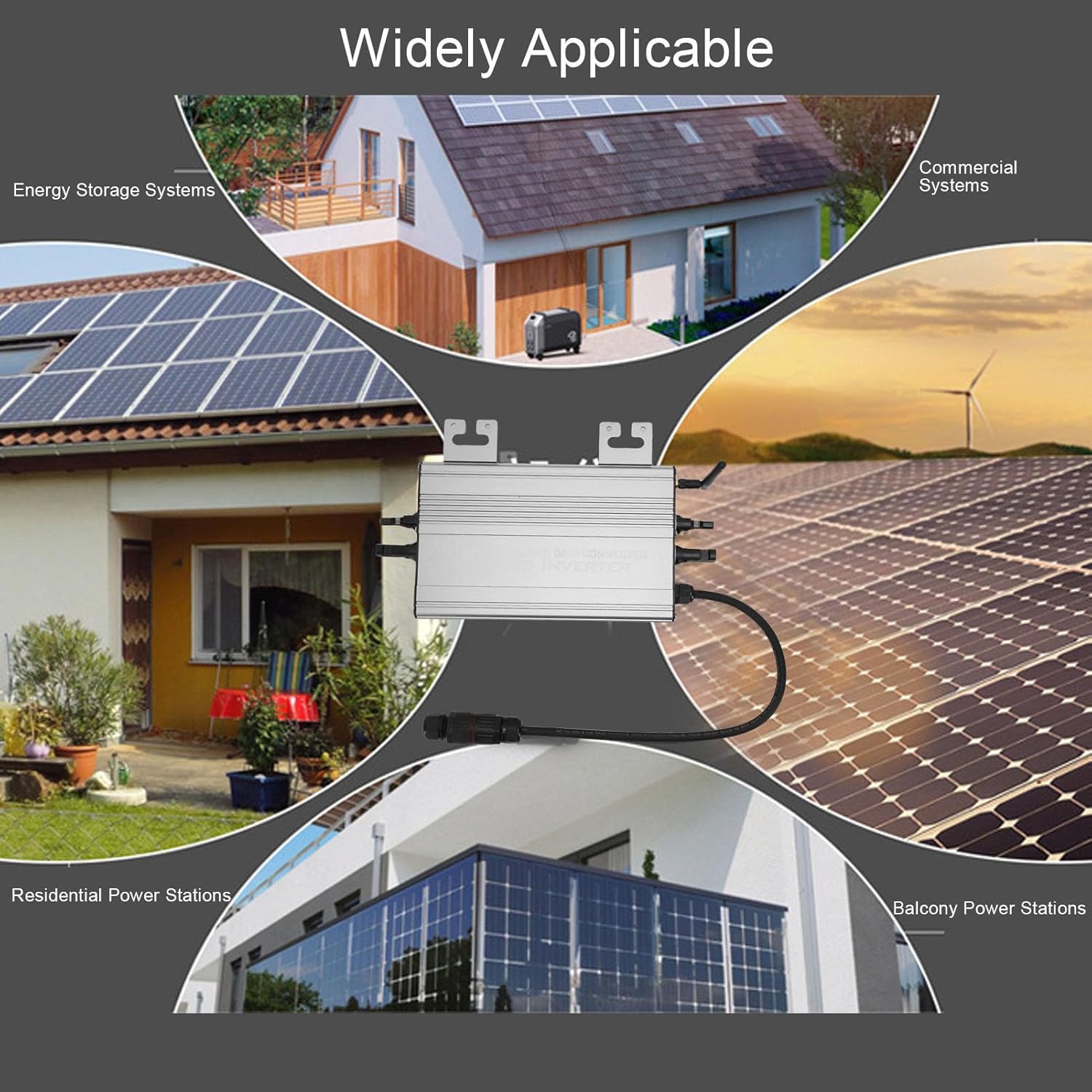 Grid Tie Inverter, 1250W WiFi PV Battery Mode IP65 Water Proof Smart Grid Tie Converter for Home Generation System