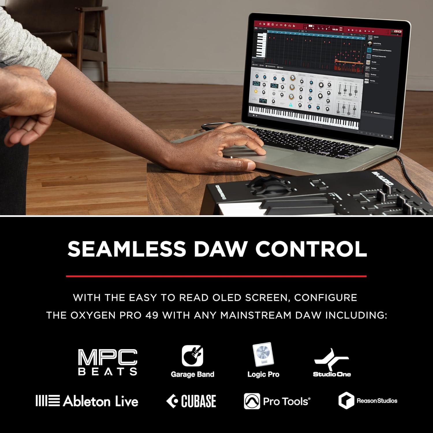 M-AUDIO Oxygen Pro 49 Key USB MIDI Keyboard Controller With Beat Pads, MIDI-assignable Knobs, Buttons and Faders, and Native Instruments Sound Package (NKS Integration)