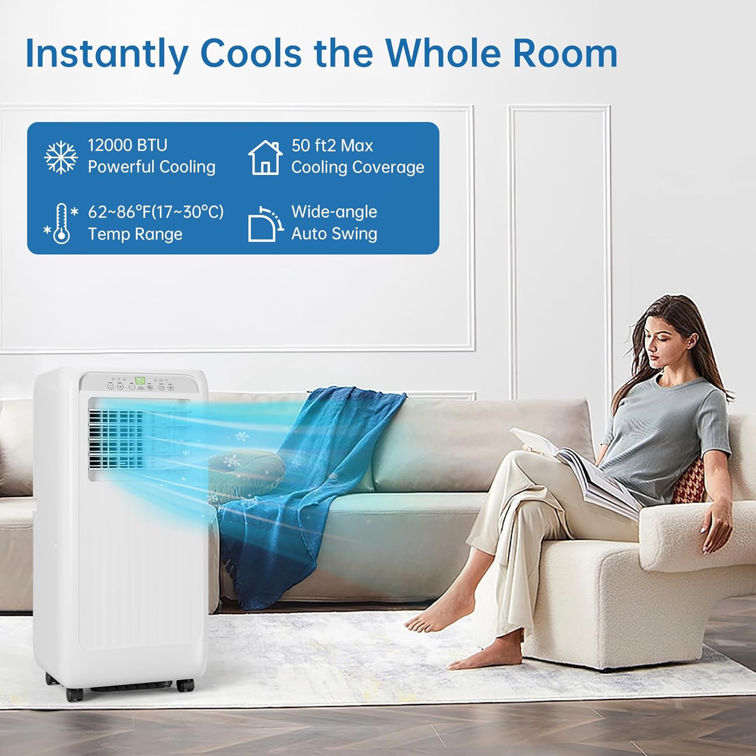 8000 BTU Portable Air Conditioner, Cools Up to 350 Sq. Ft, 3-In-1 Room Air Conditioner With Dehumidifier & Fan, Sleep Mode, Easy Install Kit for Home