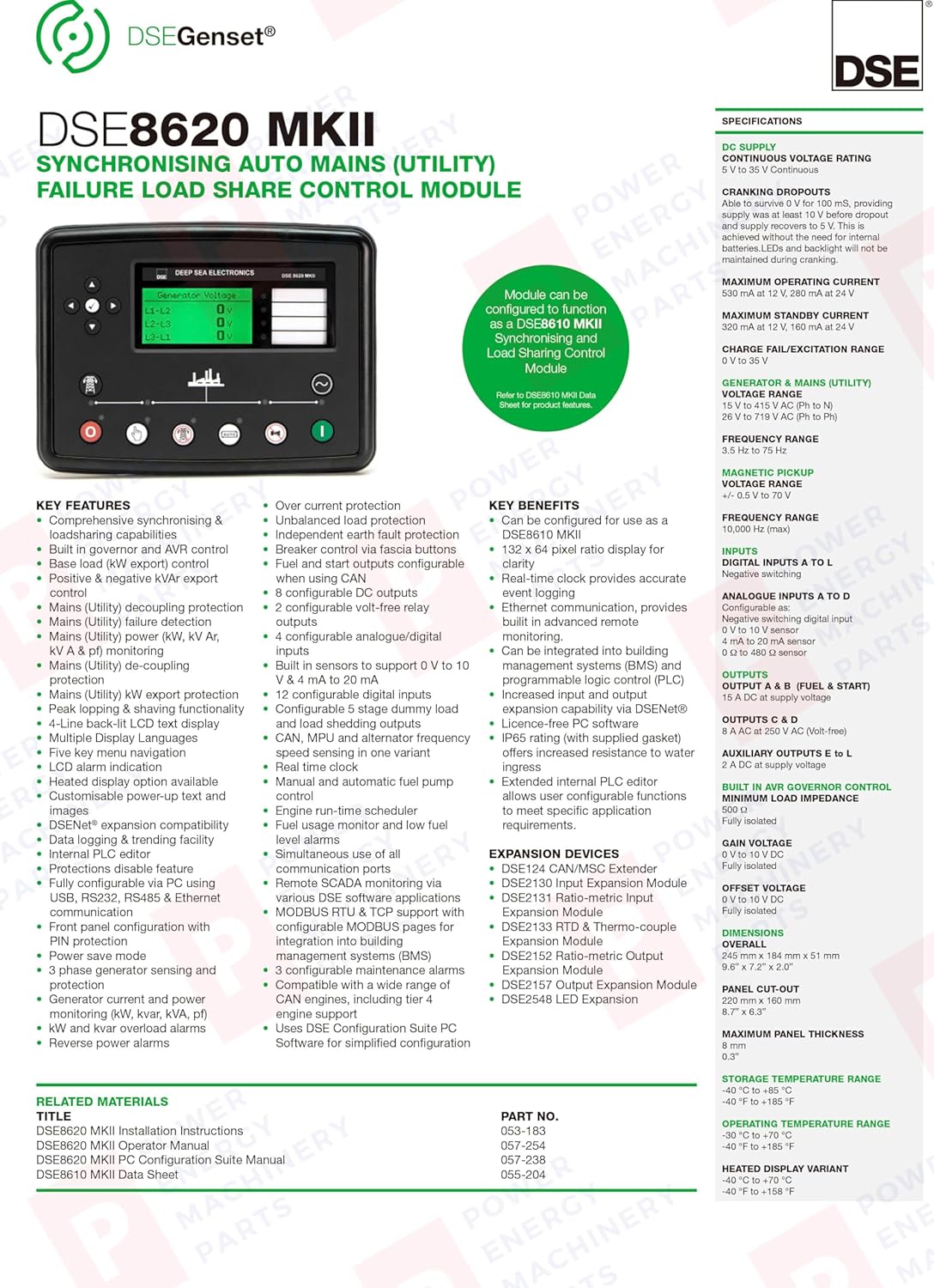 Original Deep Sea DSE8620 MKII Automatic Network Synchronization (Utilities) Failure Distribution Control Module DSE8620 MK2