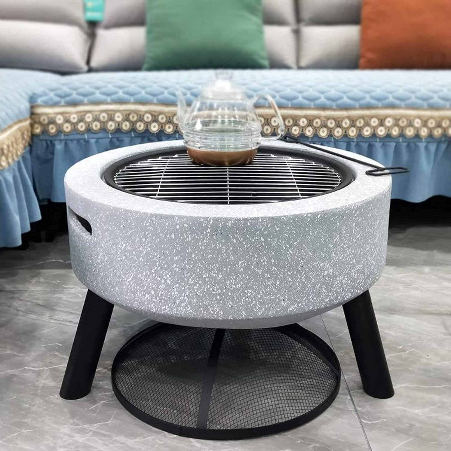 Small Firepit, Fire Pit with BBQ Grill Shelf, Fire Bowl with Table Cover and Support Leg for Heating/BBQ Fire Bowls for The Garden Beach Patio