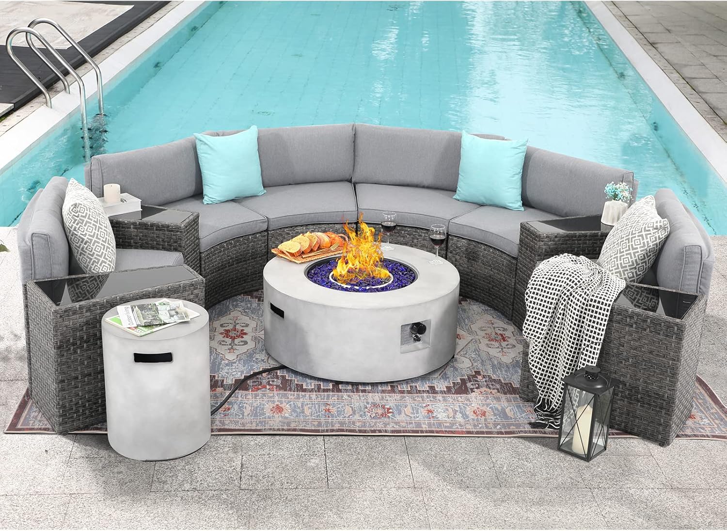SUNSITT Outdoor 36’’ Propane Fire Pit Table 50,000 BTU Round Patio Propane Firepit Table, Pit Cover, Metal Lid & Fire Glass, Grey Finish