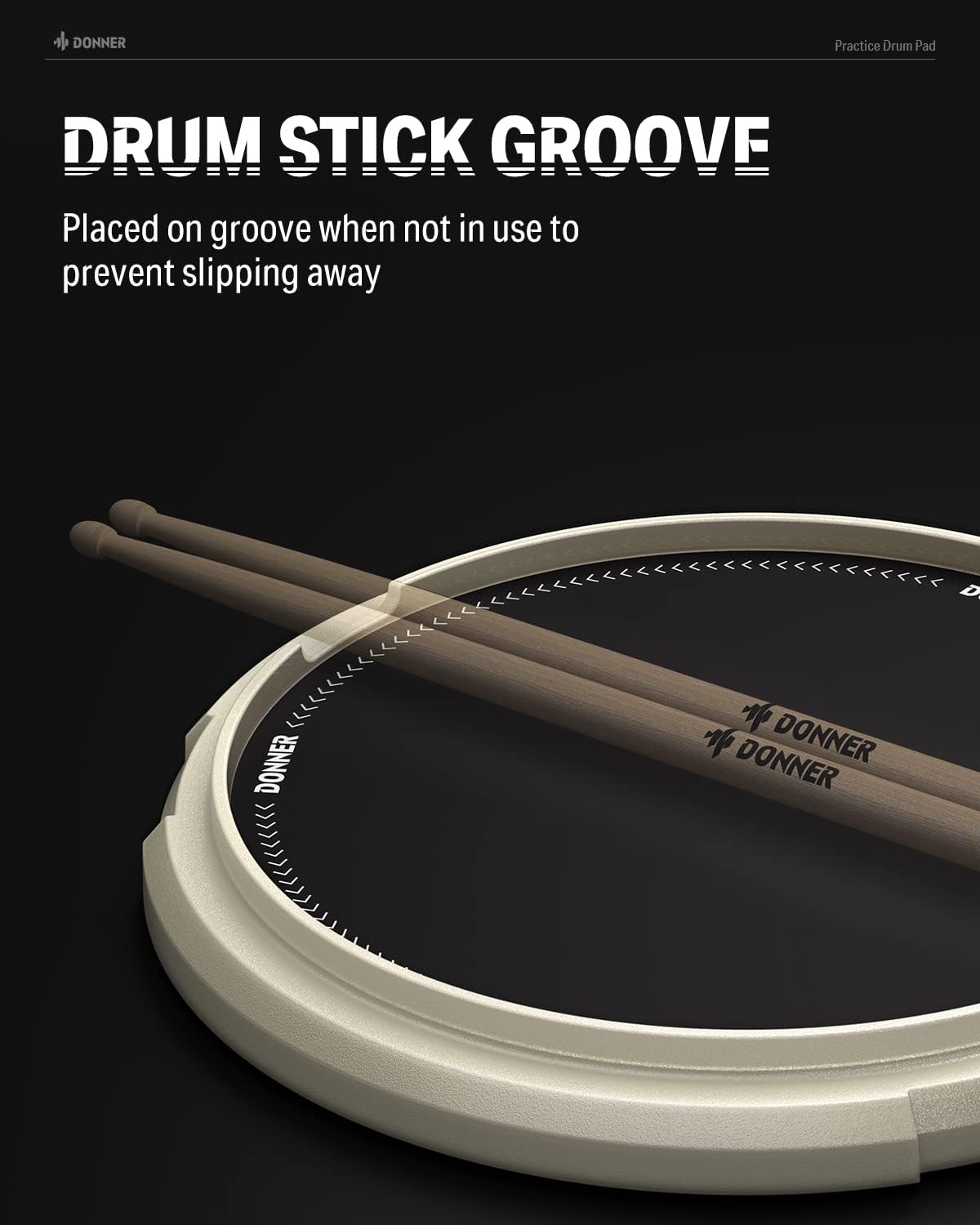 Donner Drum Practice Pad & Stand Kit with 12'' Silent Marching Pad, Drumsticks, Backpack - Adjustable Fits 10''-14'' Drums (White)