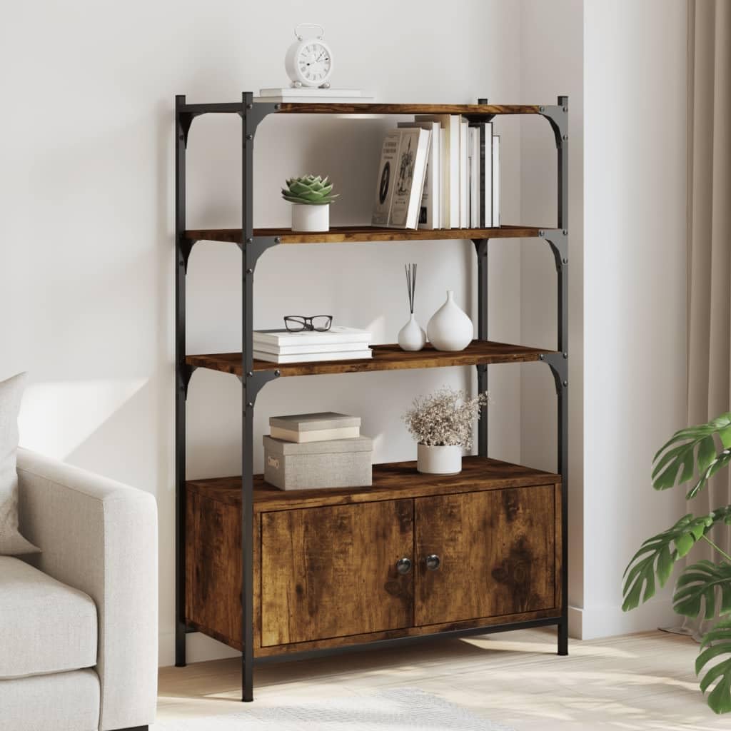 3-Tier Bookcase, Smoked Oak Engineered Wood, Metal Frame, 11.8x27.6x43.1 Inch, Adjustable Shelves, Industrial Display Cabinet for Living Room, Office Storage