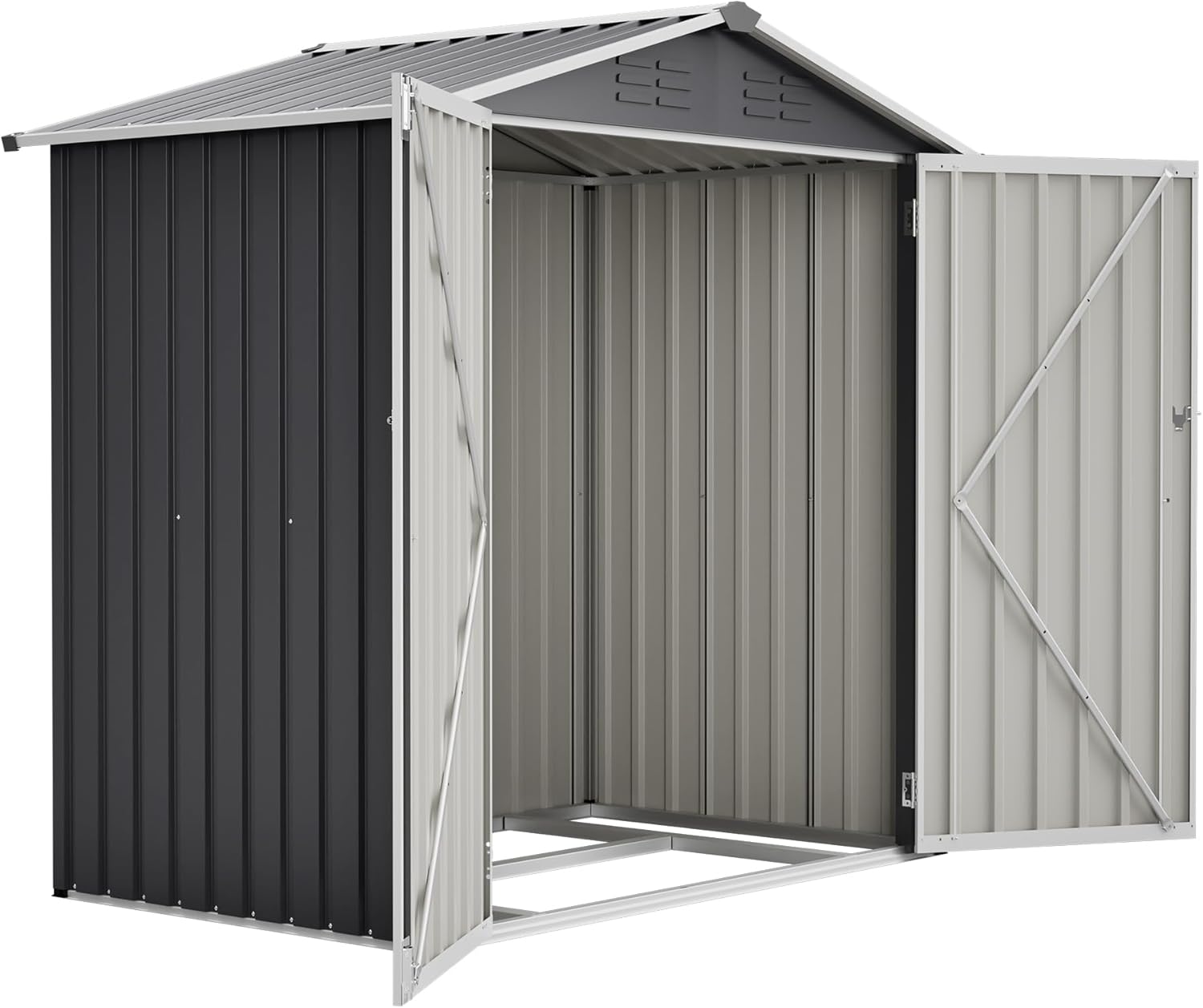 6x4 FT Outdoor Storage Shed with Lockable Door, Waterproof Metal Garden Tool Shed, Steel Utility Storage House for Backyard, Patio, Lawn, Gray