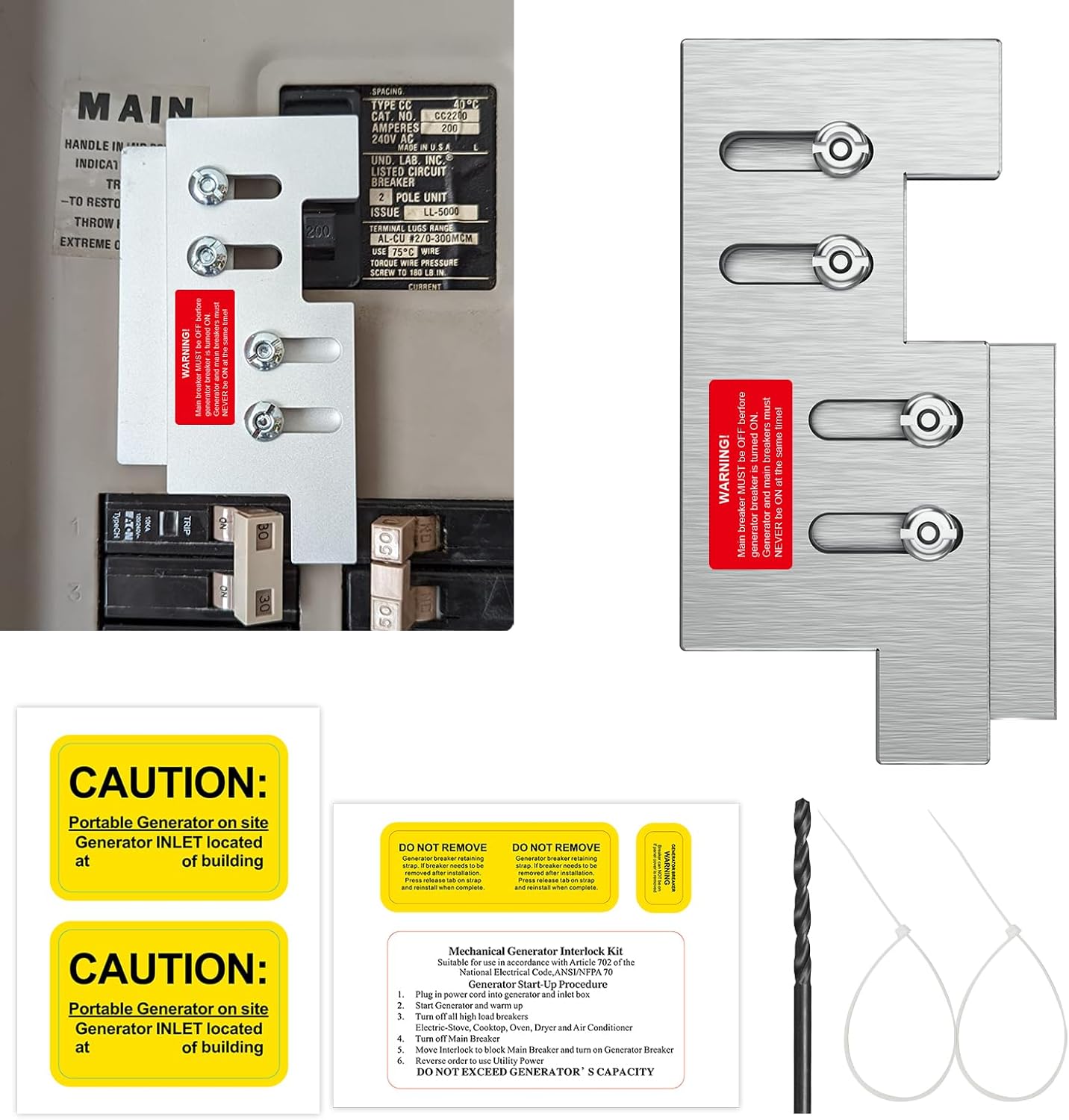 50A Generator Setup SS2-50P Power Inlet Box with Interlock Kit (suiable for Cutler Hammer Vetical CH series150/200A Panel), Safety Solution for homeowners During Outage
