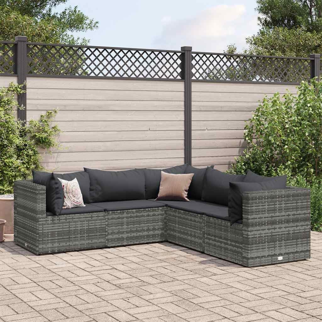Patio Set 5 Piece Patio Lounge Set with Cushions Gray Poly Rattan