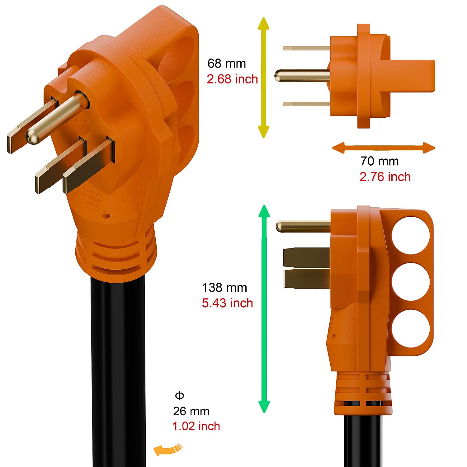 Nema SS 2-50P Waterproof RV 50Amp Power Inlet Box and SS 2-50P Extension Cable 15FT AC0069
