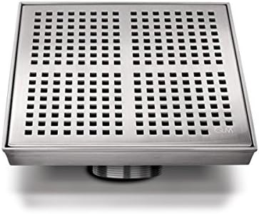QM Square Shower Drain, Base and Grate Made of 100% Stainless Steel Marine 316, Delmar Series Kai Line, Satin Finish, 4 inch, Kit Includes Hair Trap/Strainer and Key